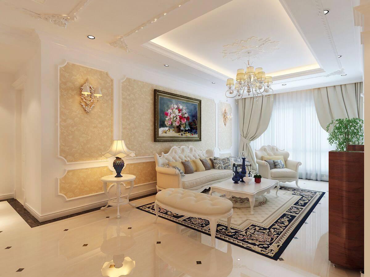 Khu vực trần, tường được trang trí nhẹ nhàng bằng các đường phào chỉ