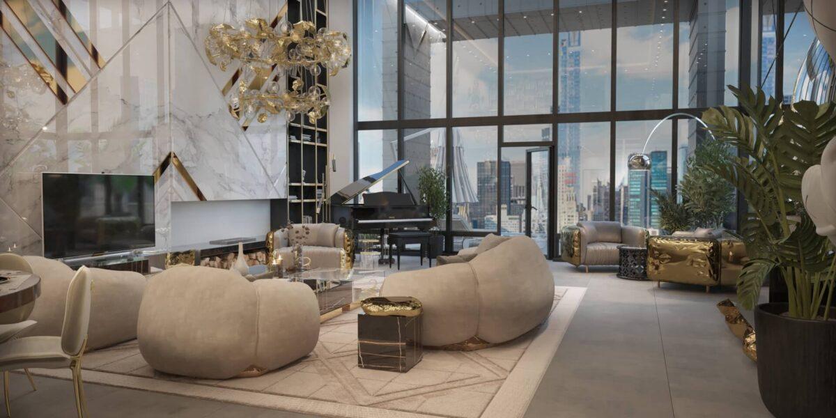 Mẫu thiết kế phòng khách phong cách Luxury bề thế, nguy nga cho căn hộ penthouse