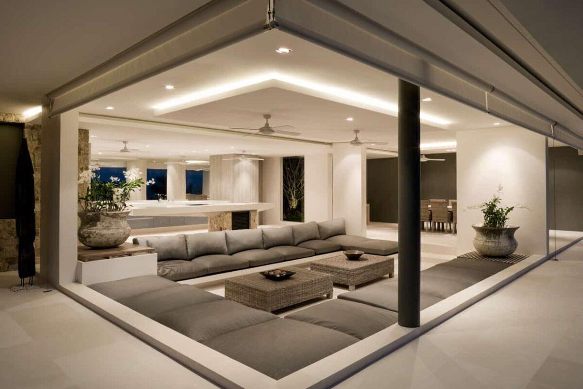 Mẫu thiết kế nội thất phòng khách đẹp theo phong cách tối giản cho biệt thự nghỉ dưỡng