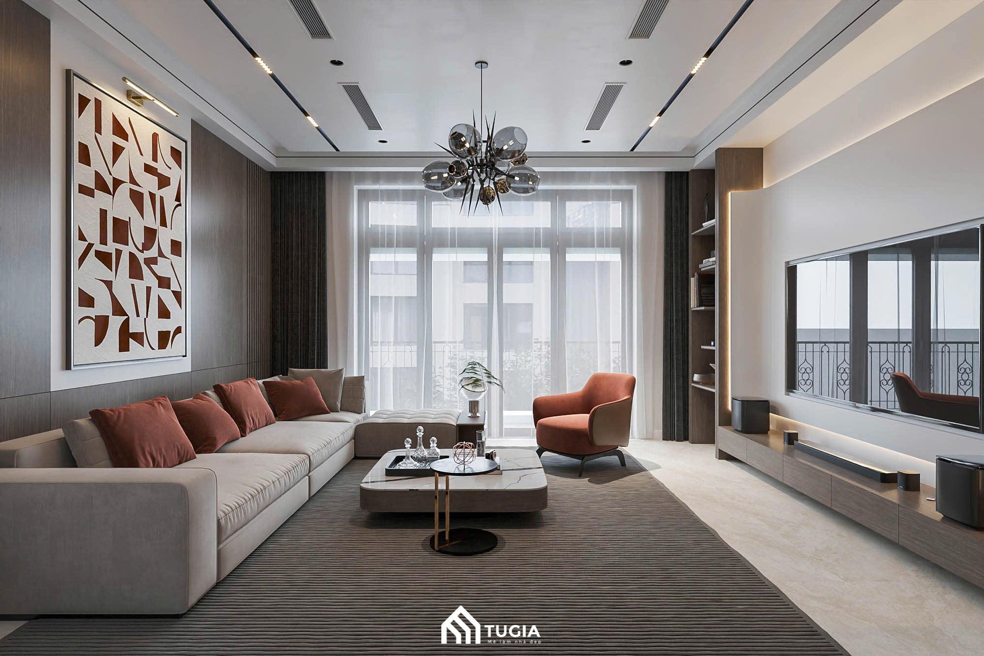 Thiết kế cửa ban công rộng rãi với rèm cửa 2 lớp giúp điều chỉnh ánh sáng tự nhiên linh hoạt