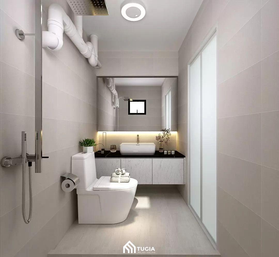 Mẫu thiết kế phòng tắm nhỏ 2m2 theo tông màu ấm cúng vẫn sẽ sử dụng các thiết bị vệ sinh thông minh để giúp tối ưu không gian