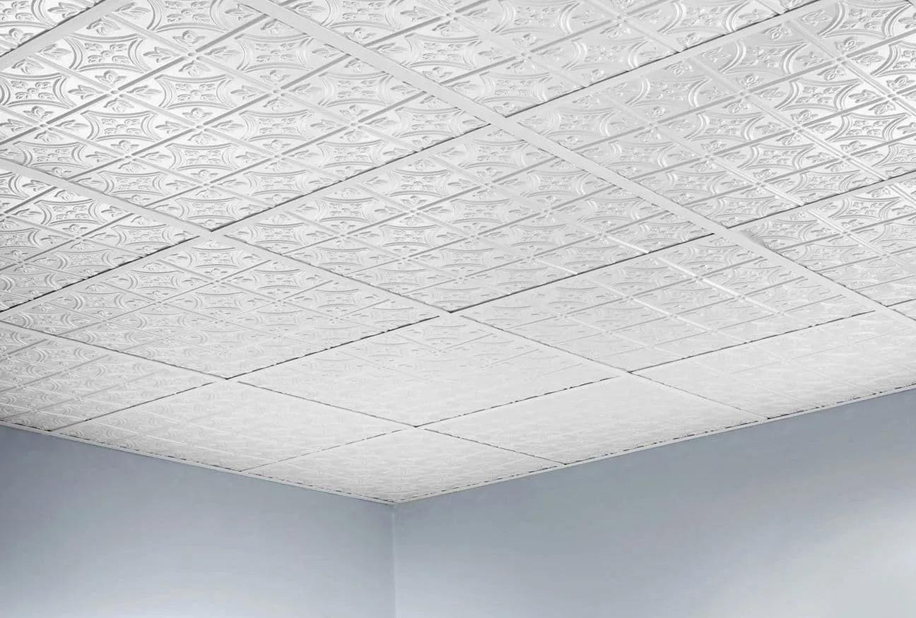 Kiểu trần nhựa phòng khách giả đá hoa văn trắng