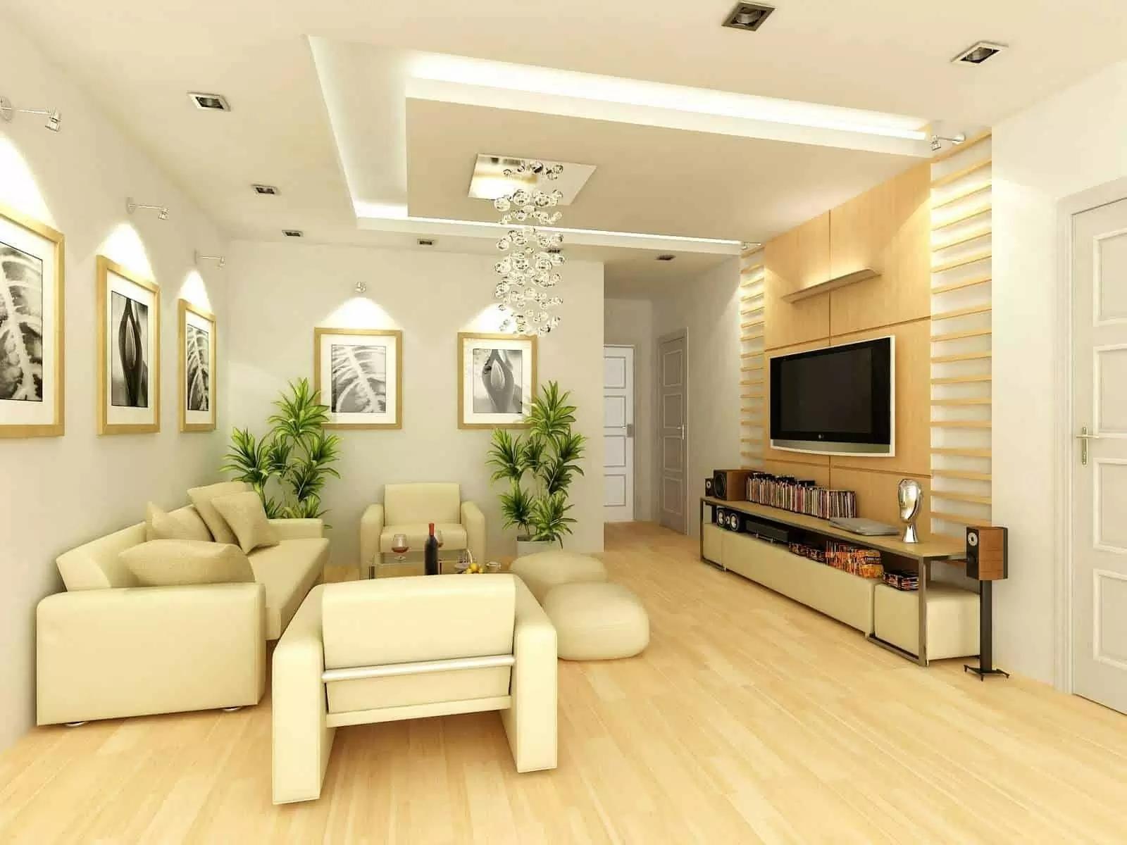 Trần nhựa phòng khách giật cấp đơn giản kết hợp đèn