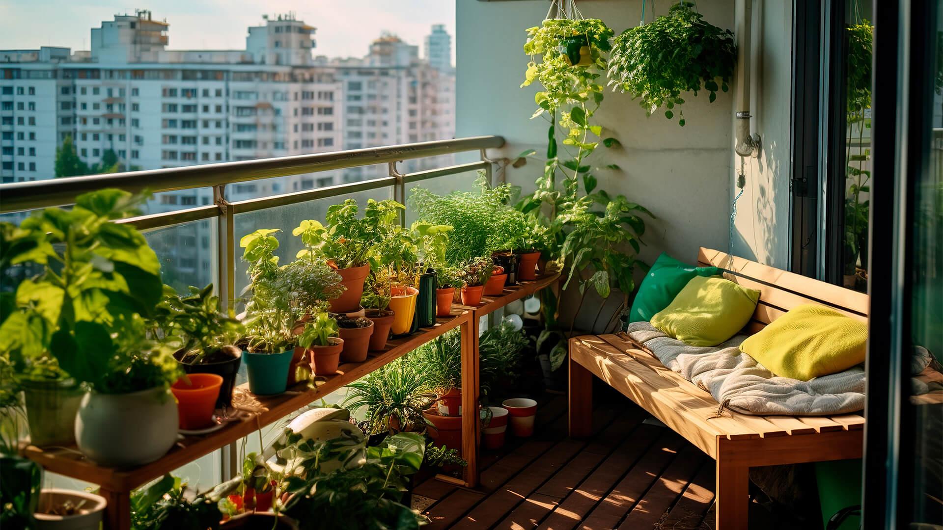 Sử dụng kệ để đồ đặt chậu cây đơn giản mà đẹp cho ban công