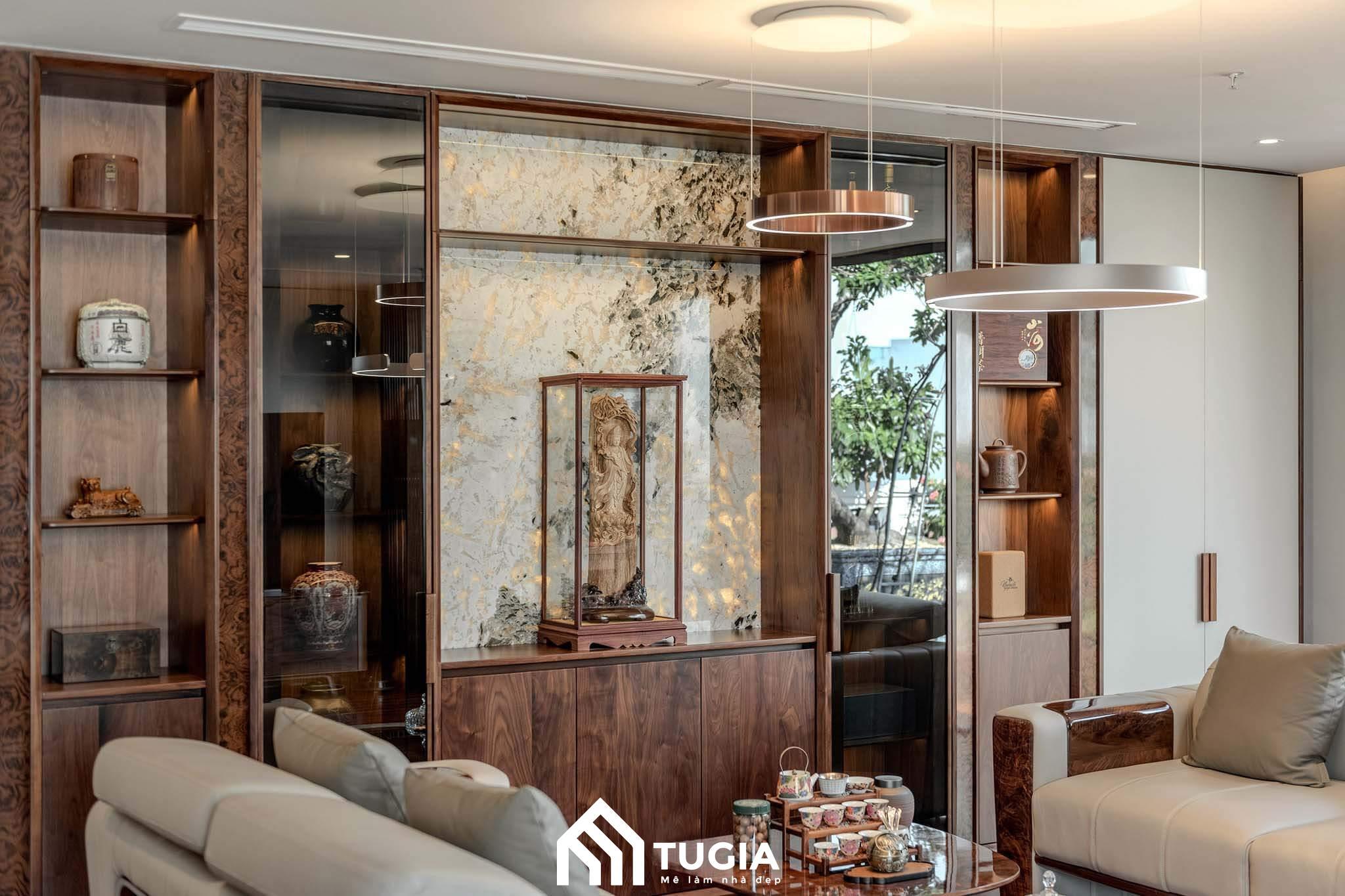 Tủ trang trí hiện đại là điểm nhấn sang trọng cho trang trí phòng khách