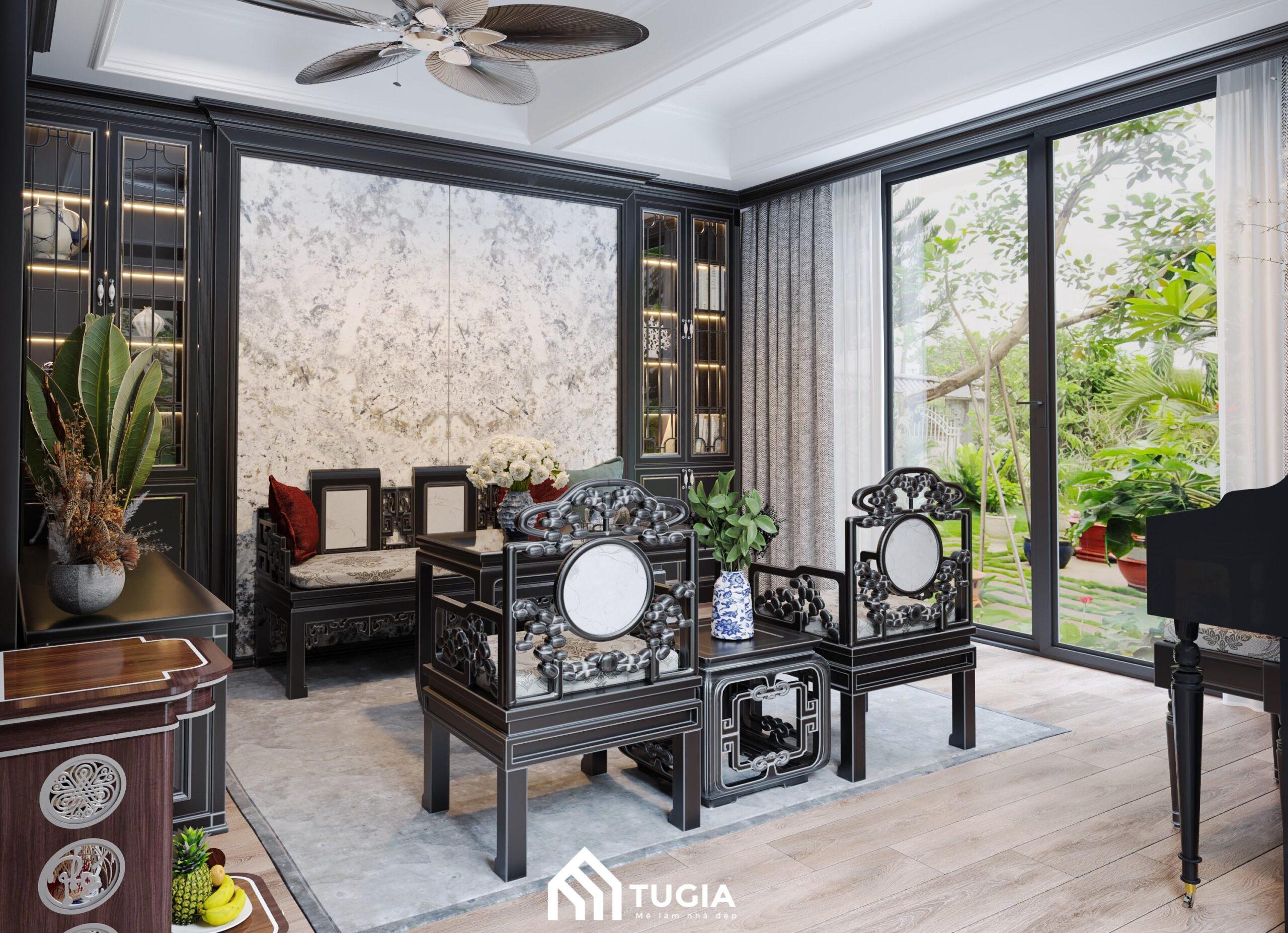 Mẫu decor phòng khách đẹp bằng gỗ tự nhiên phong cách truyền thống Việt Nam