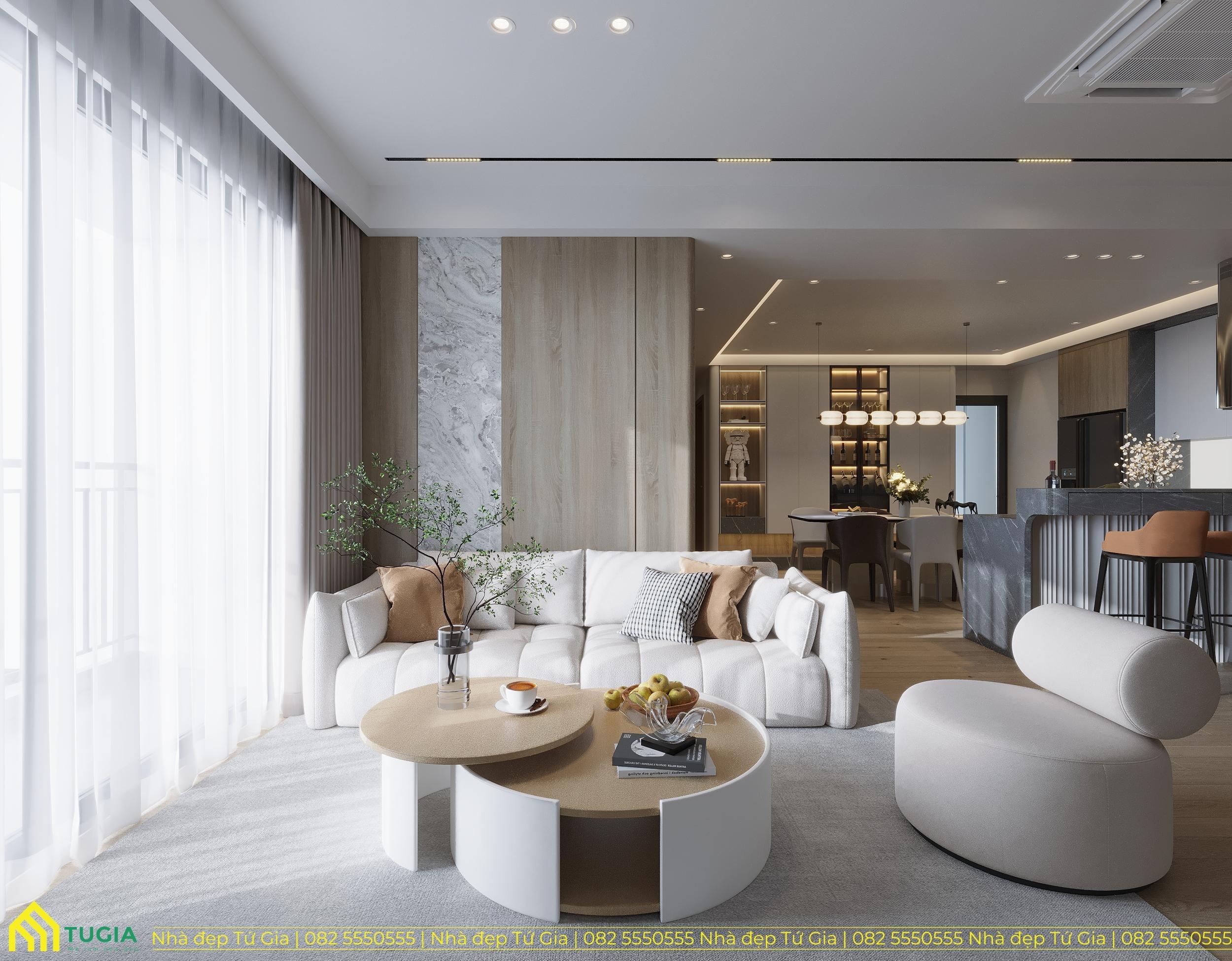 Nội thất Tứ Gia thiết kế chung cư Vinhomes Gardenia diện tích 110m2 của Anh Thắng theo phong cách hiện đại, sang trọng