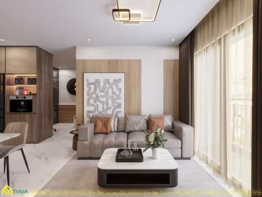 Nội thất Tứ Gia thiết kế căn hộ chung cư Vinhomes Grand Park 48m2 của Anh Hà theo phong cách hiện đại