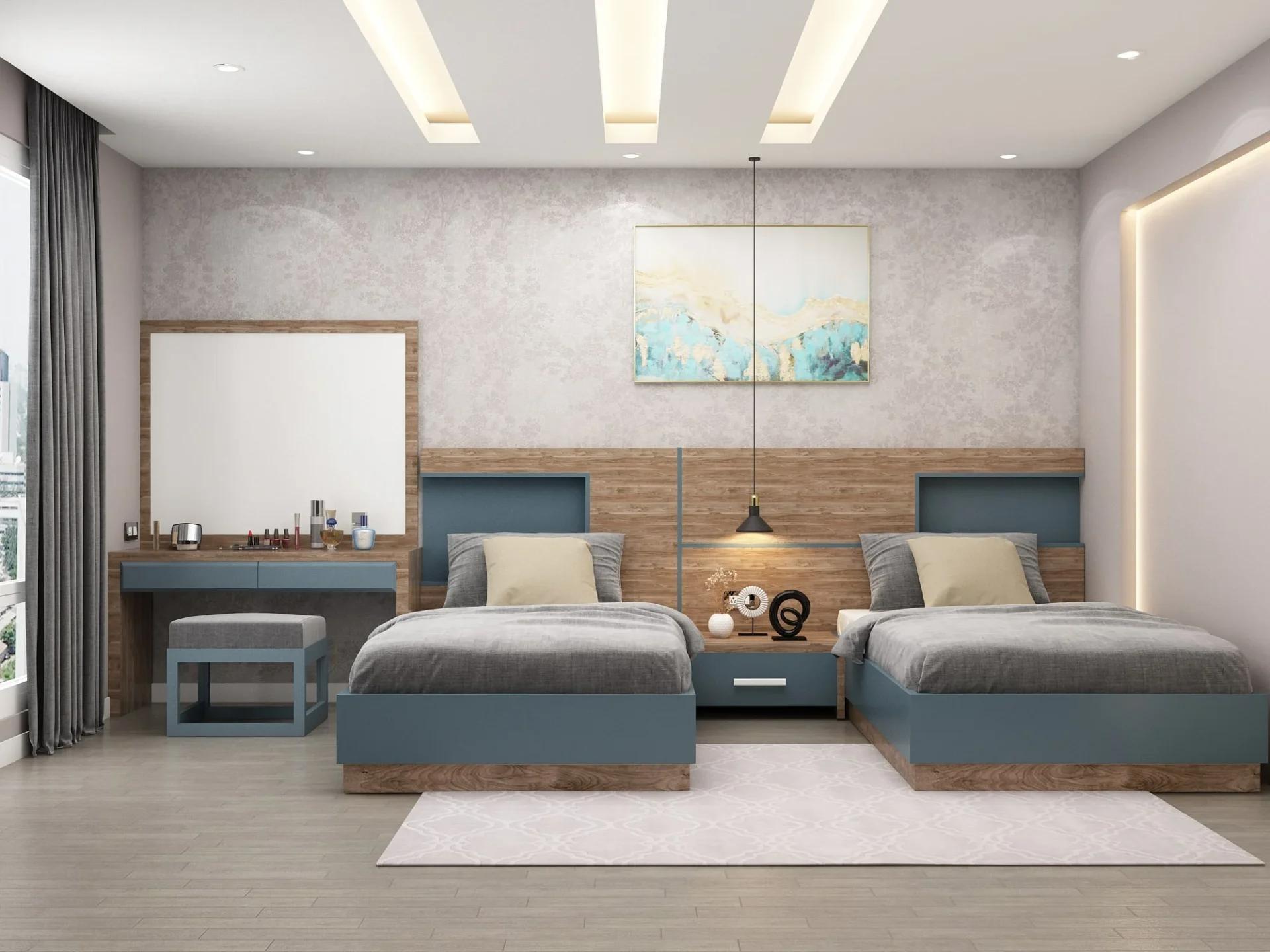 Mẫu phòng ngủ 2 giường hiện đại với nội thất thông minh đảm bảo công năng hữu dụng