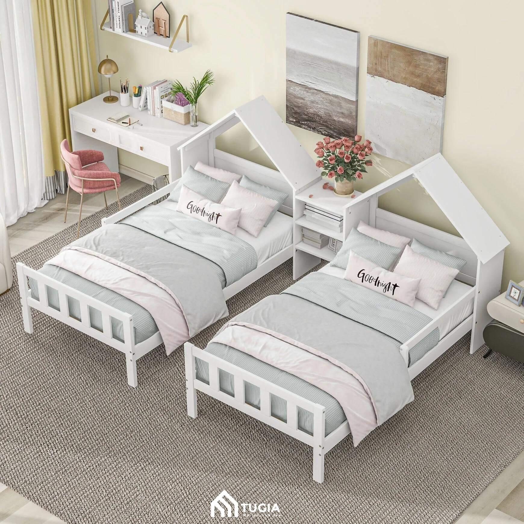 Thiết kế phòng ngủ 2 giường đơn dành cho bé trai và bé gái