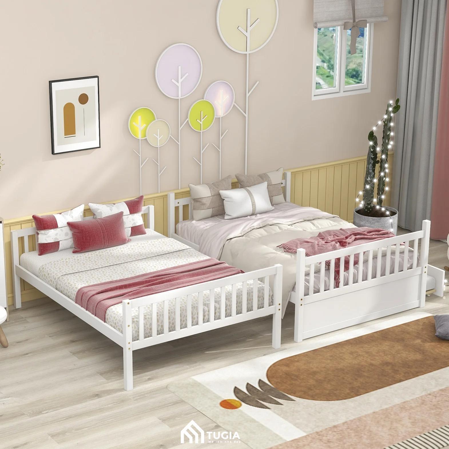 Phòng ngủ 1 giường to 1 giường nhỏ cho gia đình