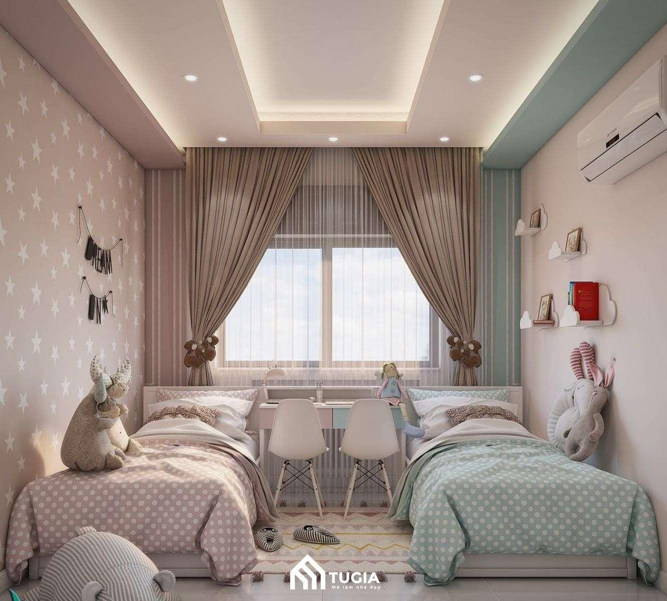 Mẫu thiết kế phòng ngủ với 2 giường đơn tối ưu diện tích