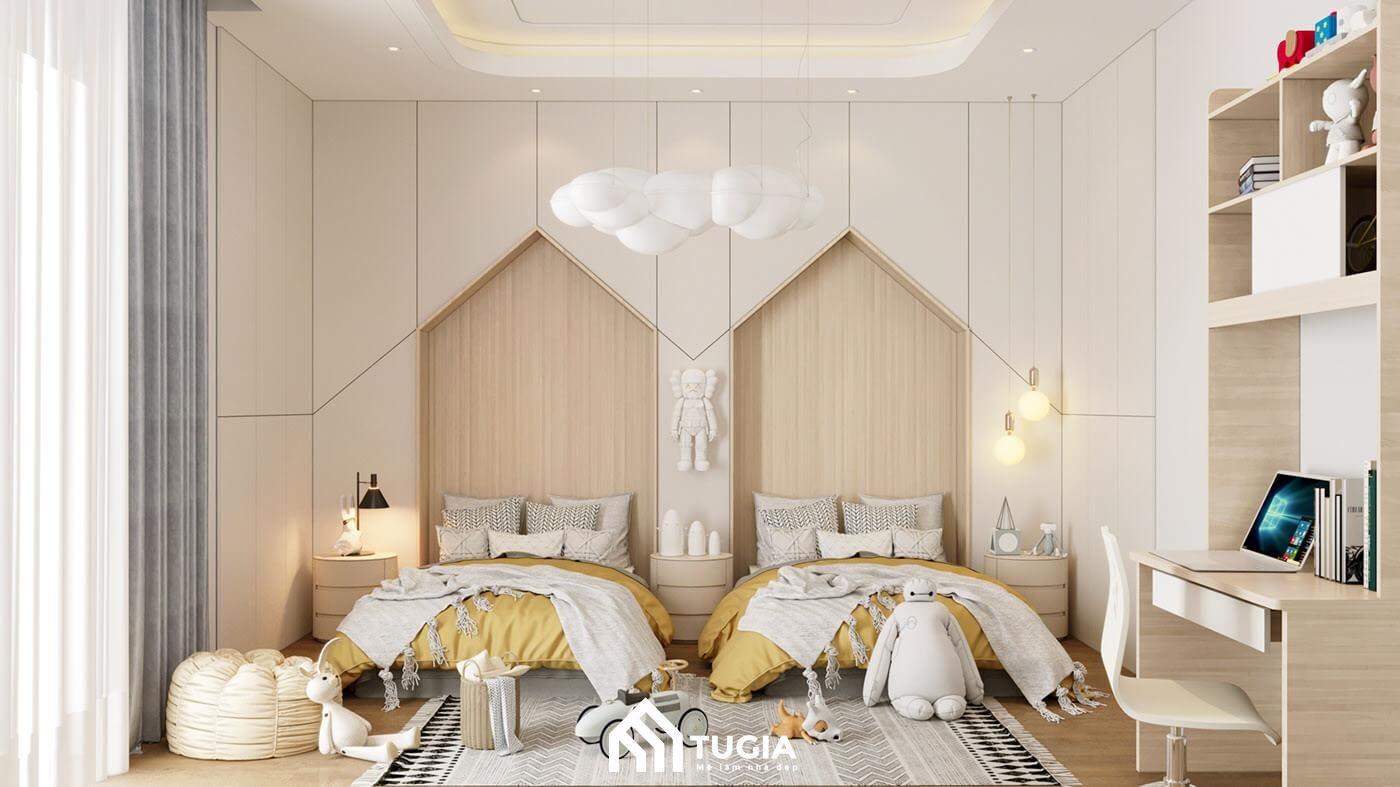 Mẫu thiết kế phòng ngủ nhỏ 2 giường đơn tạo sự riêng tư
