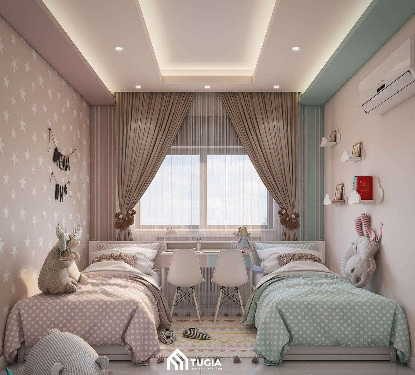 Màu sắc và ánh sáng trong thiết kế phòng ngủ 2 giường là yếu tố rất quan trọng tạo ra không gian thoải mái và thư giãn