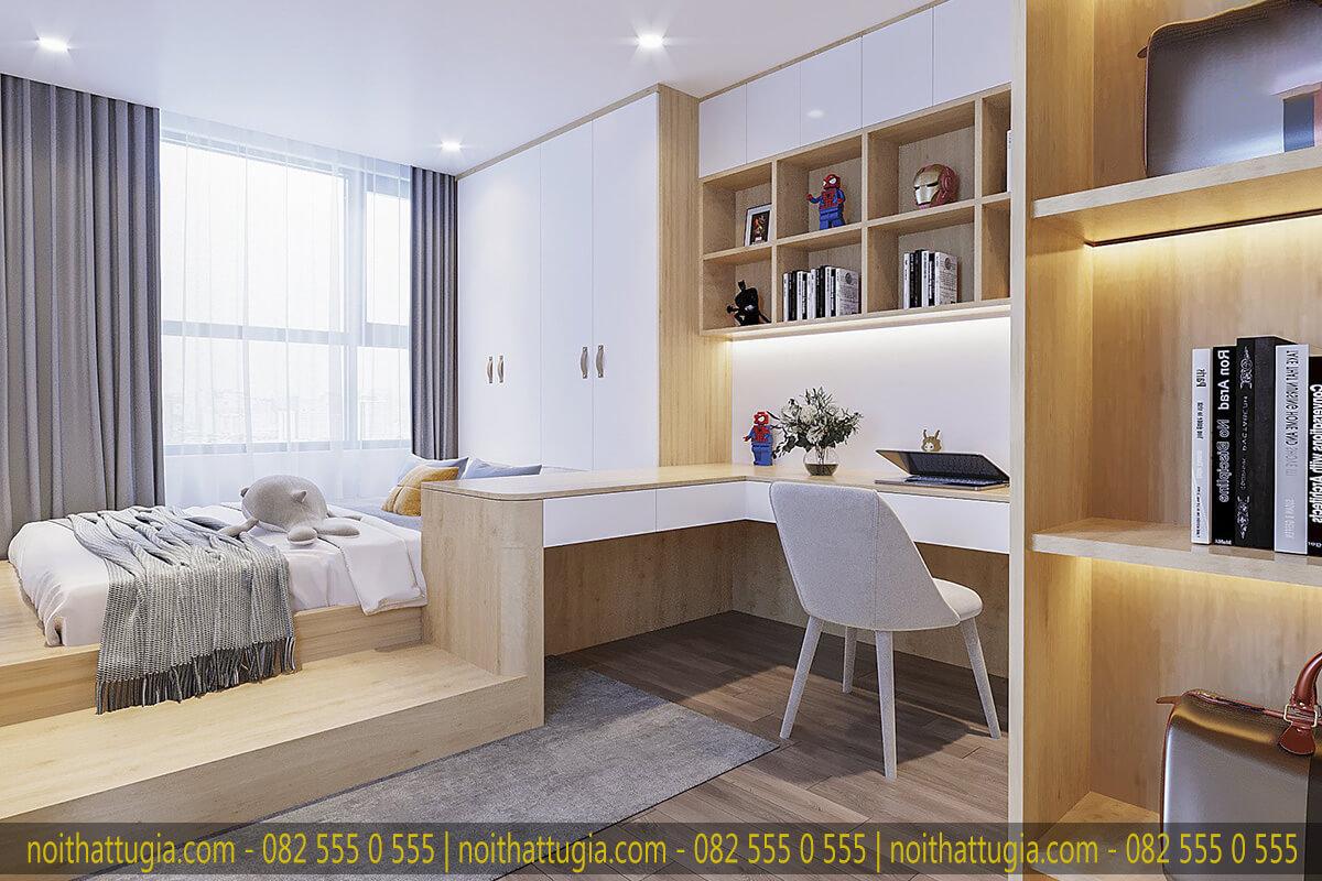 Thiết kế thêm bàn làm việc rộng rãi và thoải mái trong phòng ngủ sẽ giúp quá trình làm việc thoải mái hơn và tăng hiệu quả làm việc hơn
