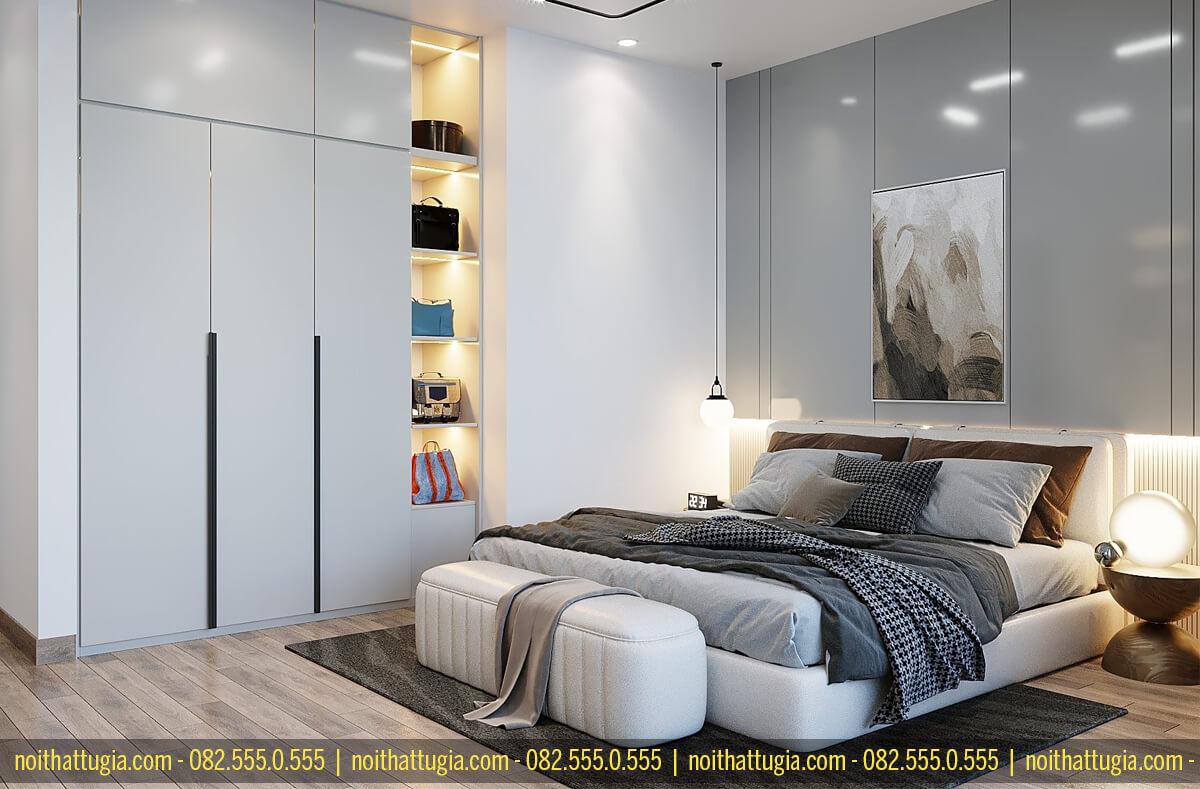Với thiết kế phòng ngủ master thì giường ngủ sẽ lớn hơn một chút so với các phòng ngủ khác nhưng cũng cần phù hợp với tổng thể không gian