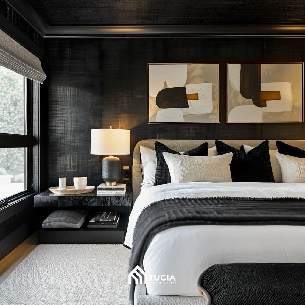 Tạo điểm nhấn khi thiết kế phòng ngủ màu đen bằng các món decor treo tường màu đen