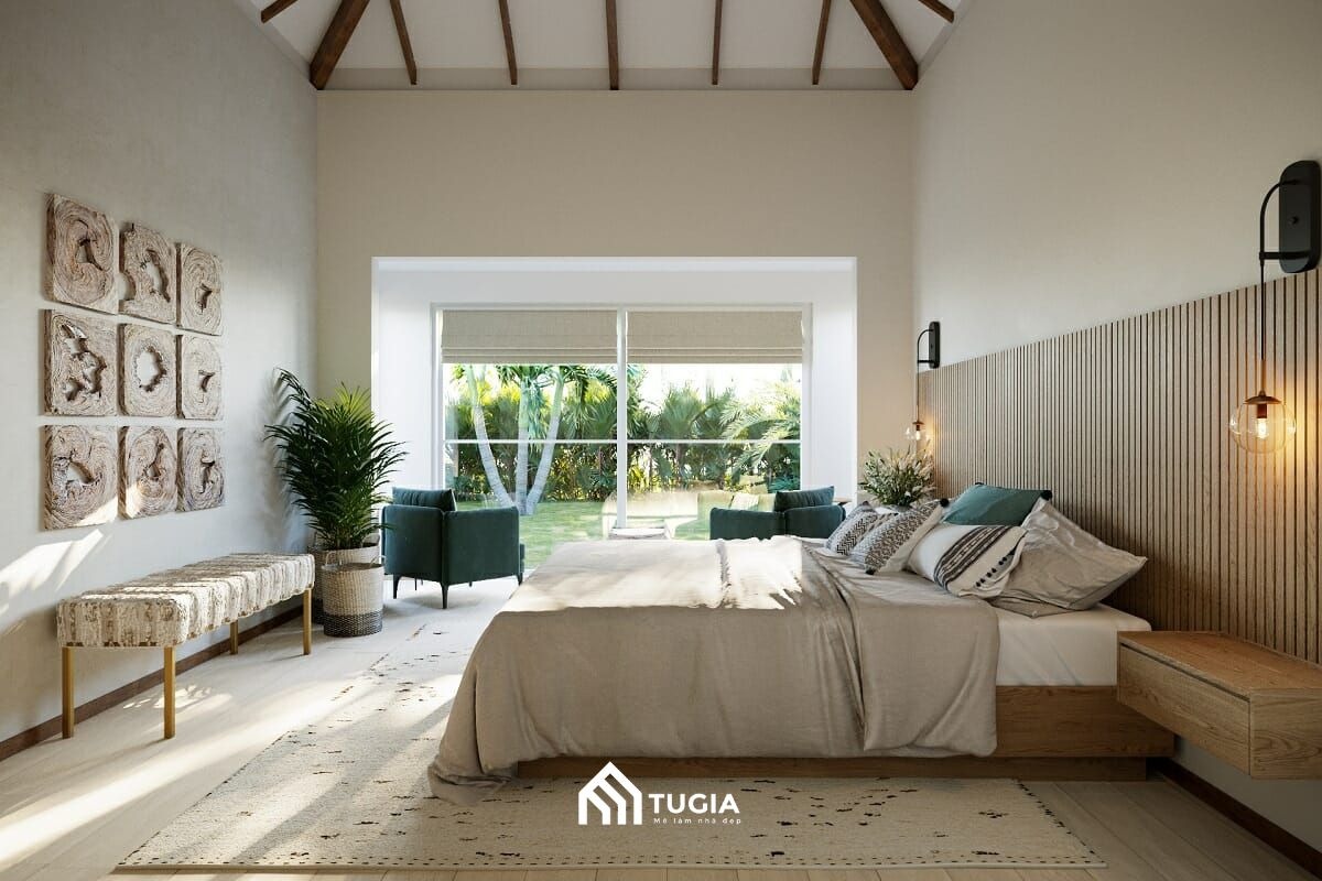 Mẫu thiết kế phòng ngủ ông bà gam màu trắng sáng thông thoáng