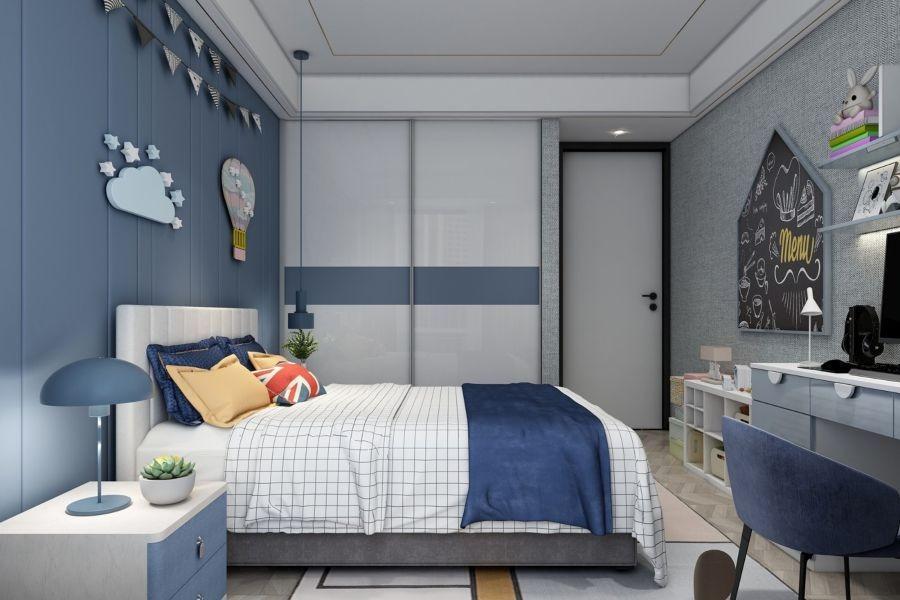 Xu hướng thiết kế phòng ngủ trẻ em hiện đại tông màu xanh dương nam tính, mạnh mẽ đang được khá nhiều bậc phụ huynh lựa chọn
