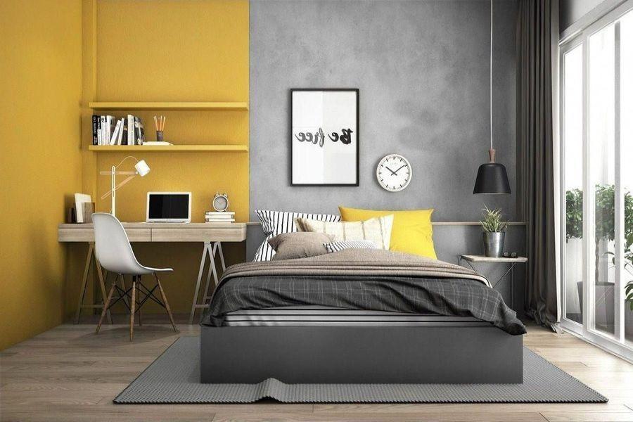 Mẫu thiết kế phòng trẻ em đẹp ấn tượng nhờ việc phối hợp giữa hai gam xám, vàng