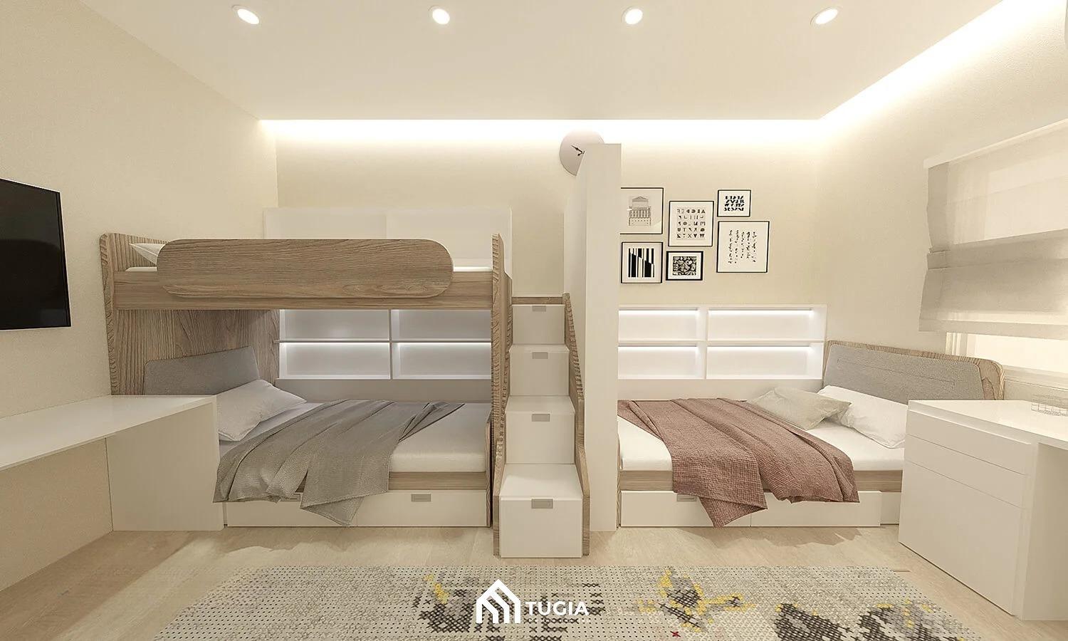 Sử dụng 2 giường cho phòng ngủ trẻ em có 3 người trong đó có 1 giường đơn và 1 giường đôi