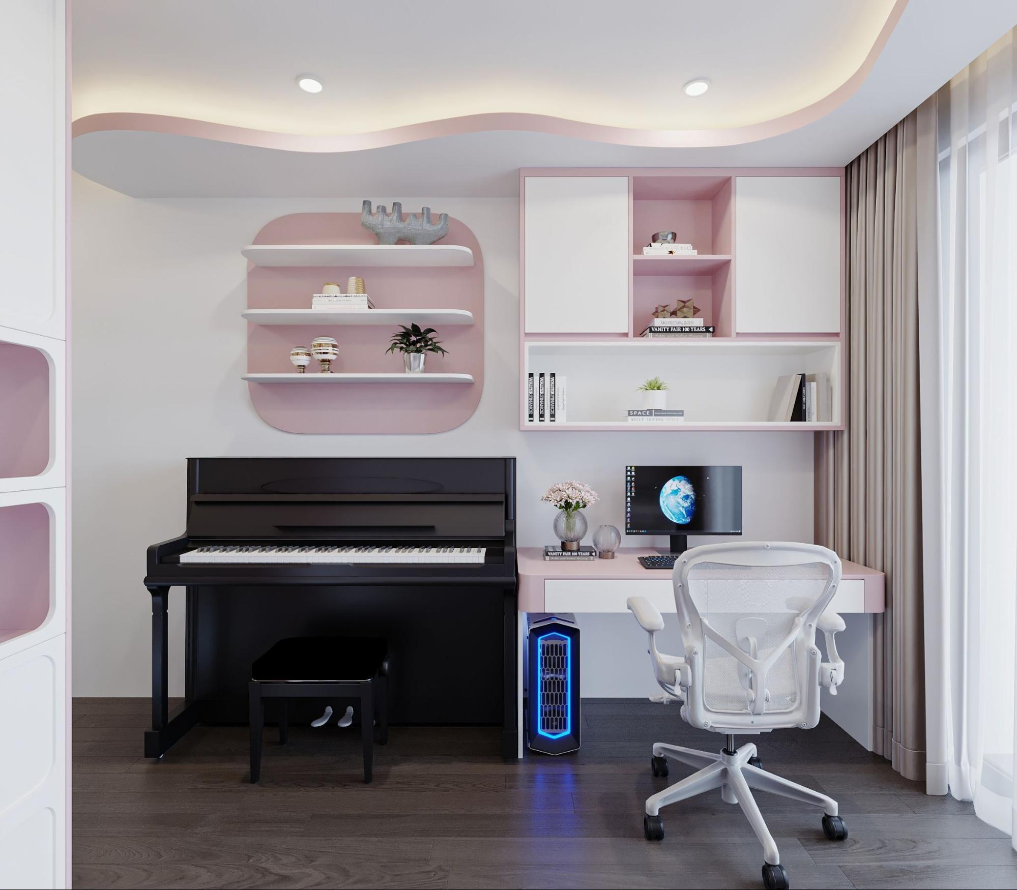 Bố trí thêm bàn piano trong phòng ngủ cho bé giải trí và học đàn