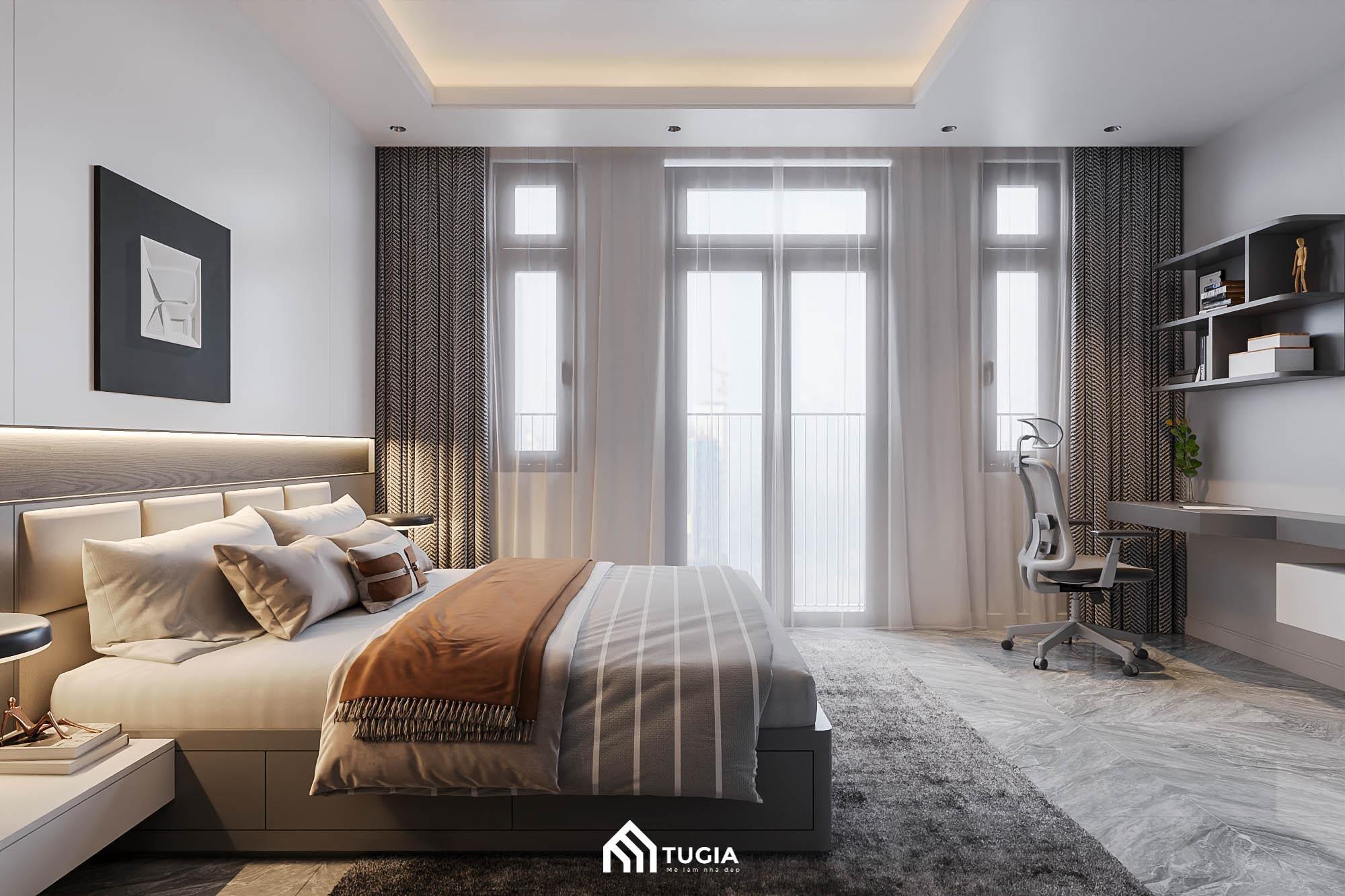 Phòng ngủ được thiết kế ban công tận dụng ánh sáng và góc chill cho gia đình