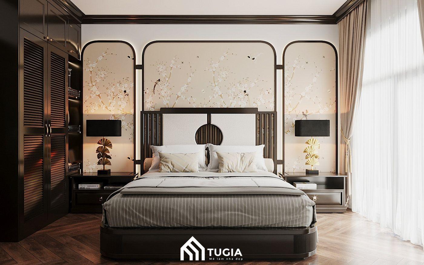 Mẫu phòng ngủ master 25m2 phong cách Indochine kết hợp hài hòa giữa yếu tố truyền thống và hiện đại
