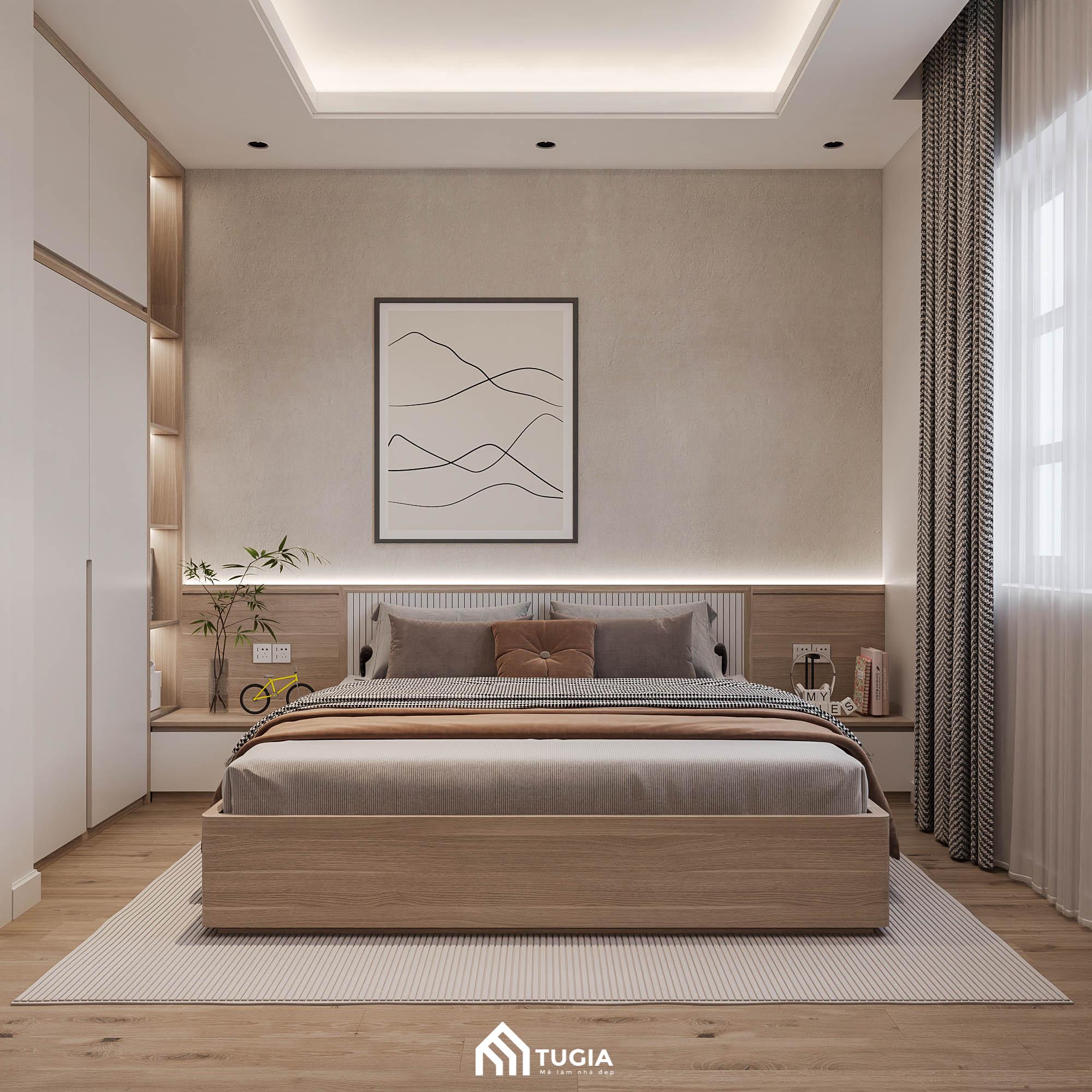Tường đầu giường phòng ngủ vợ chồng được ứng dụng từ bức tranh ấn tượng