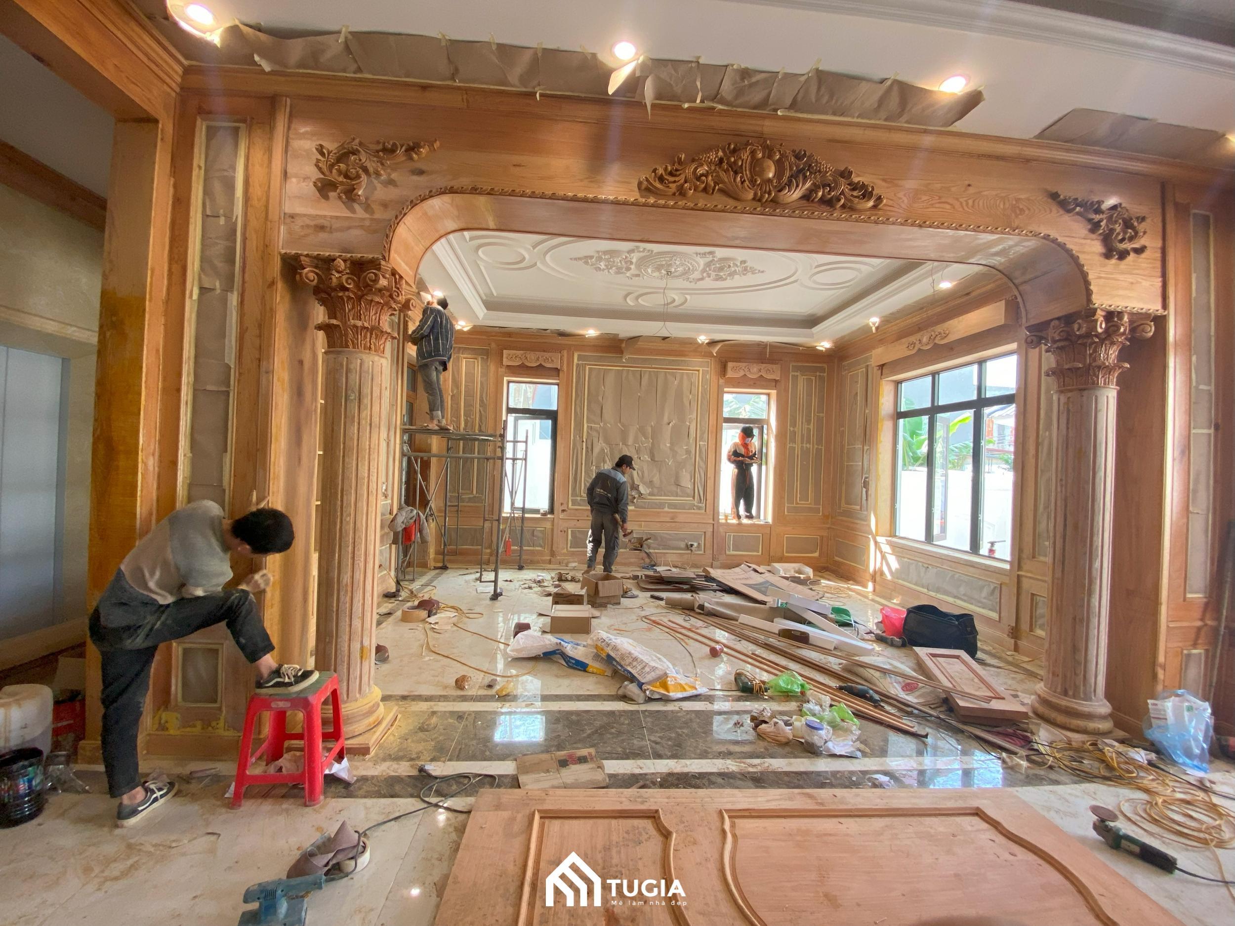 Hình ảnh khu vực sinh hoạt chung đang trong quá trình thi công cải tạo hoàn thiện