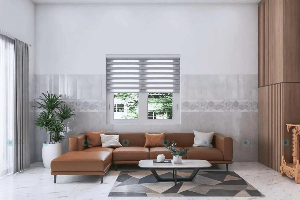 Mẫu cải tạo phòng khách nhà cấp 4 với việc bố trí sofa đạt sát tường giúp tận dụng tối đa diện tích sử dụng
