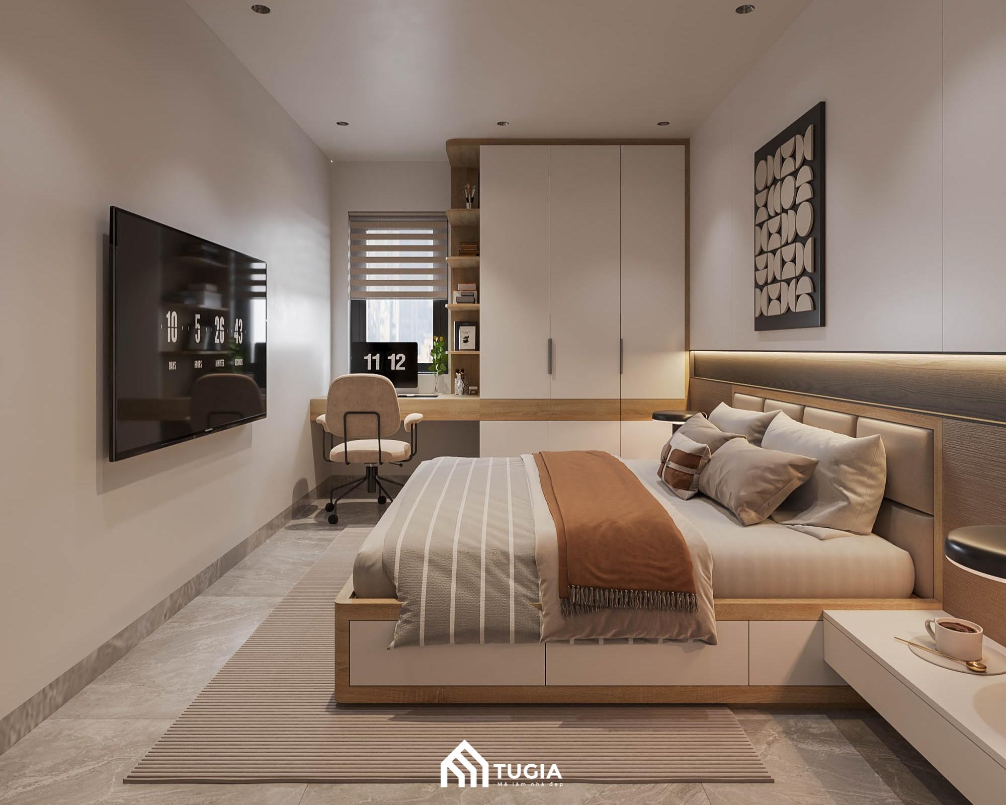 Mẫu phòng ngủ đẹp cho vợ chồng với diện tích 20m2 được thiết kế theo phong cách hiện đại