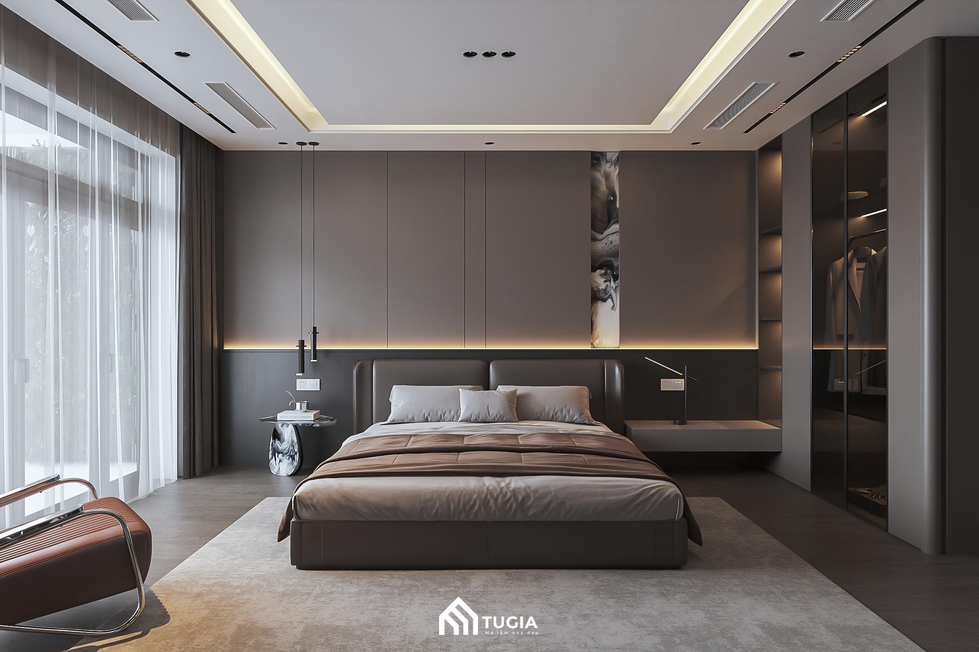 Nội thất Tứ Gia thiết kế phòng ngủ vợ chồng đơn giản diện tích 30m2