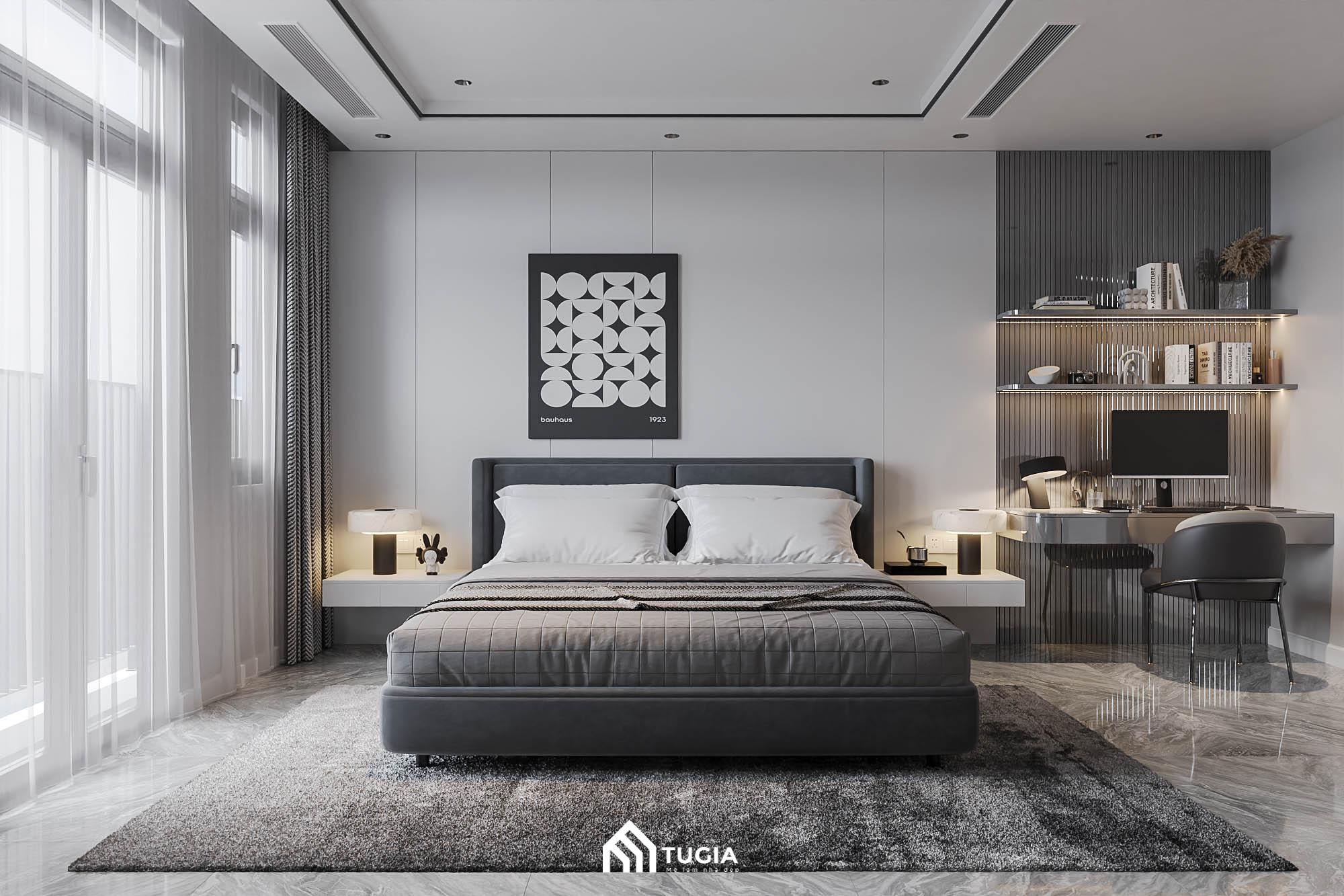 Mẫu thiết kế phòng ngủ master rộng 25m2 với bảng màu đen trắng tinh tế cho vợ chồng