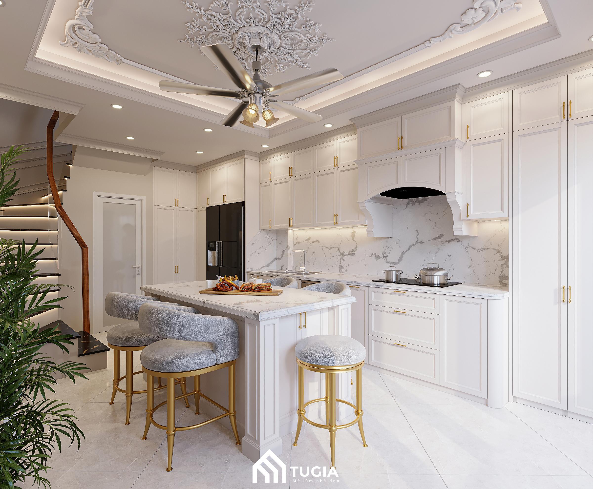 Phòng ăn biệt thự tân cổ điển bố trí gọn, không rối mắt