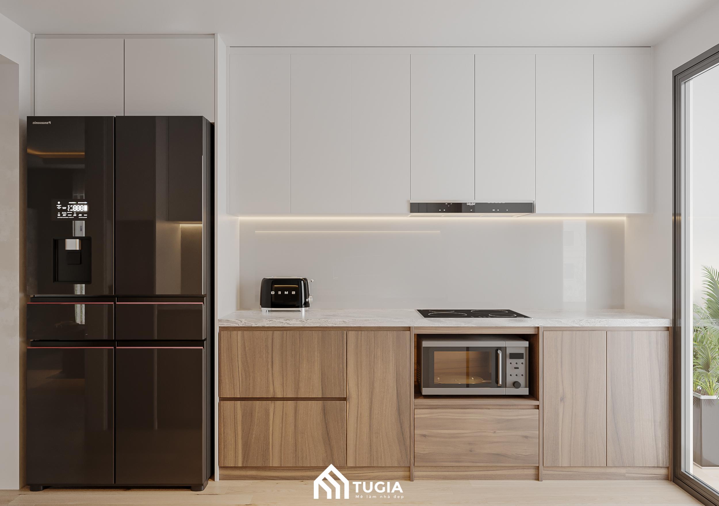 Tủ bếp biệt thự cao kịch trần MDF phủ acrylic bóng