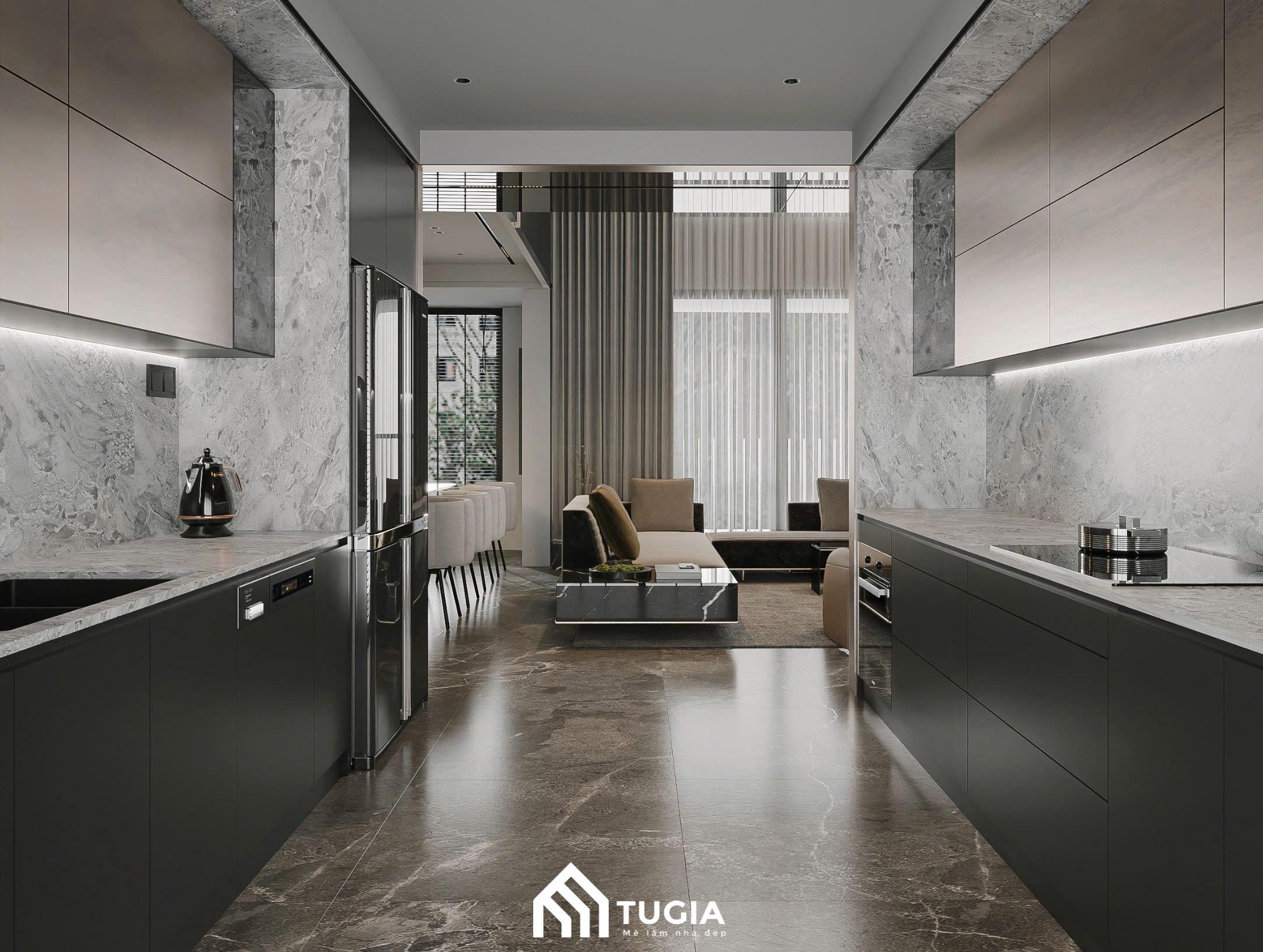 Bếp biệt thự Luxury với hệ tủ bếp song song