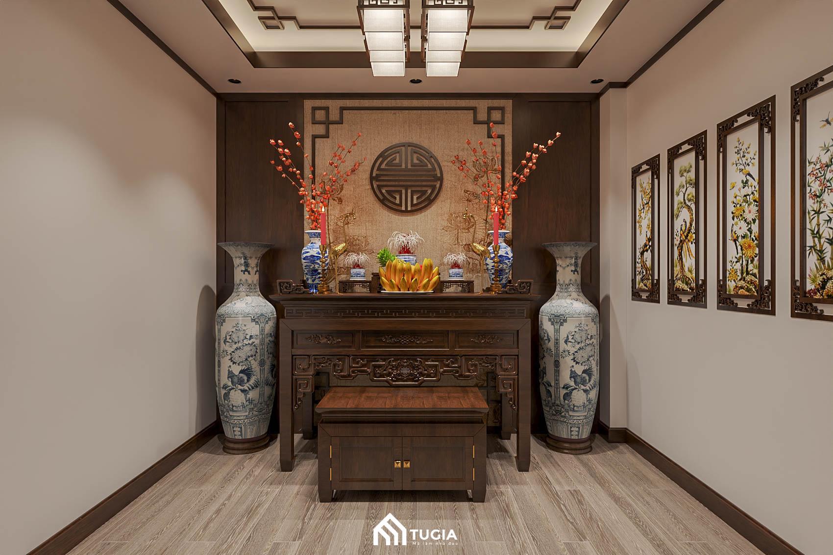 Phòng thờ biệt thự nội thất gỗ tự nhiên
