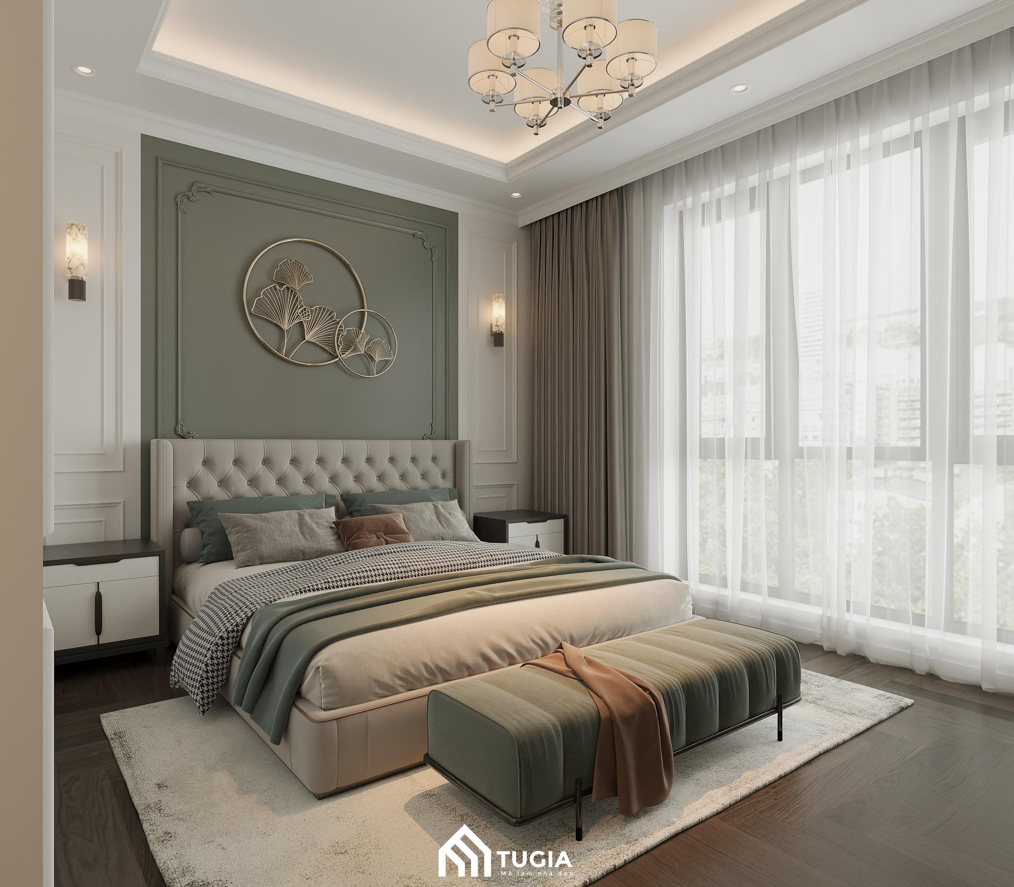 Phòng ngủ vợ chồng phong cách tân cổ điển trong biệt thự hiện đại