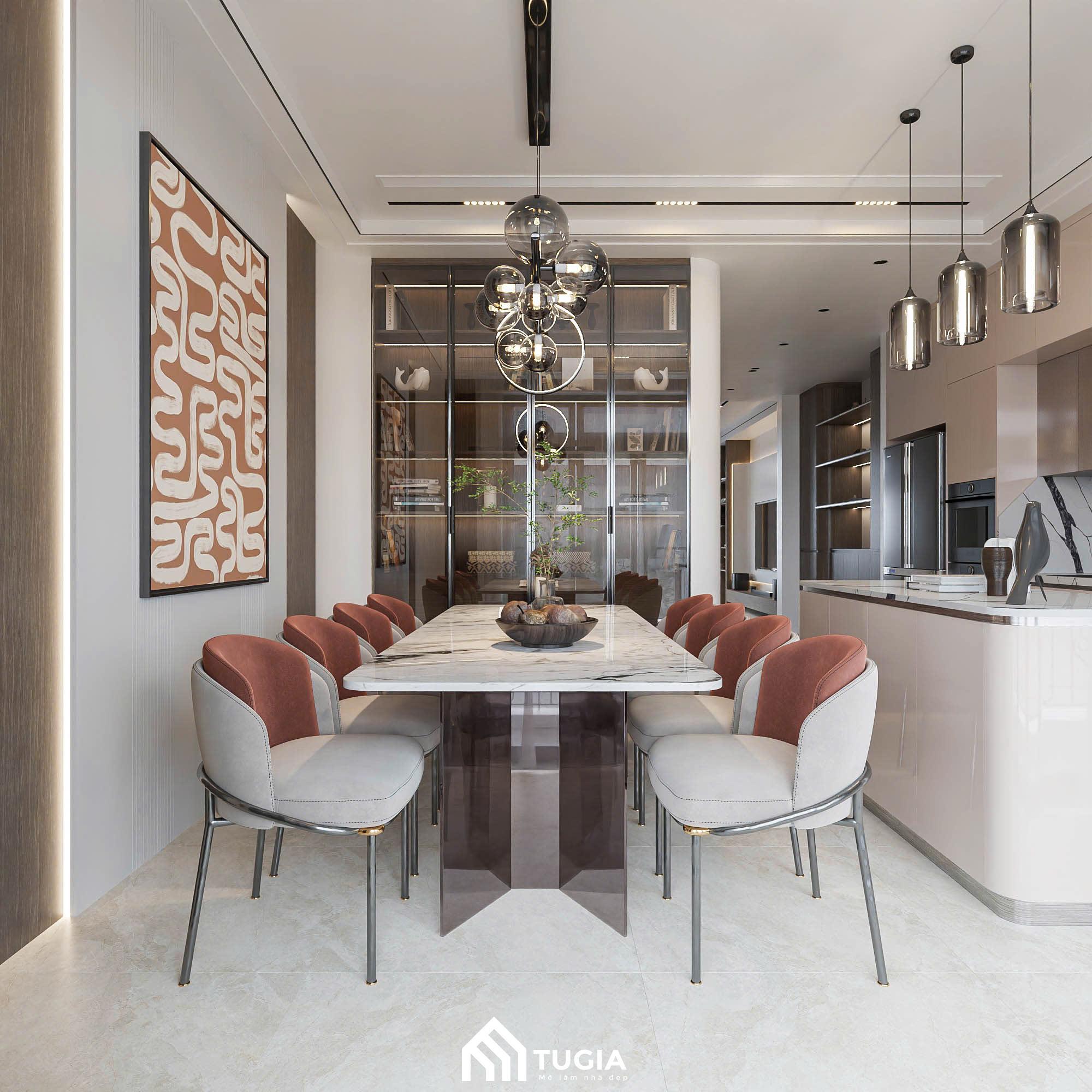 Phòng ăn biệt thự với bộ bàn ghế 8 chỗ