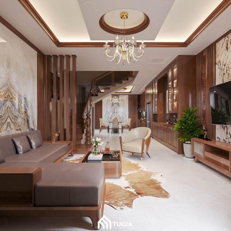 Nội thất gỗ tự nhiên trong biệt thự tại Hà Đông