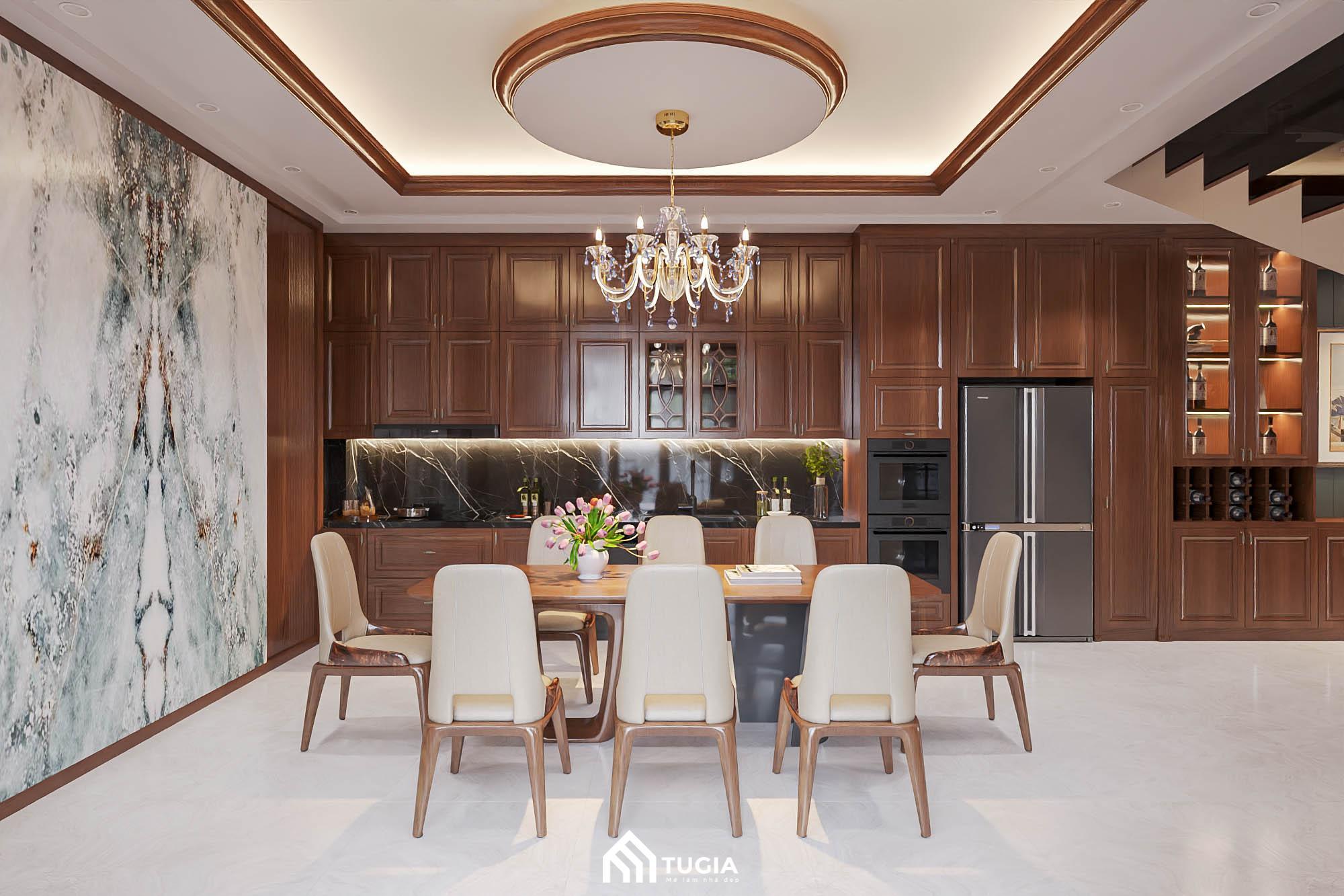 Tủ bếp gỗ tự nhiên tông nâu