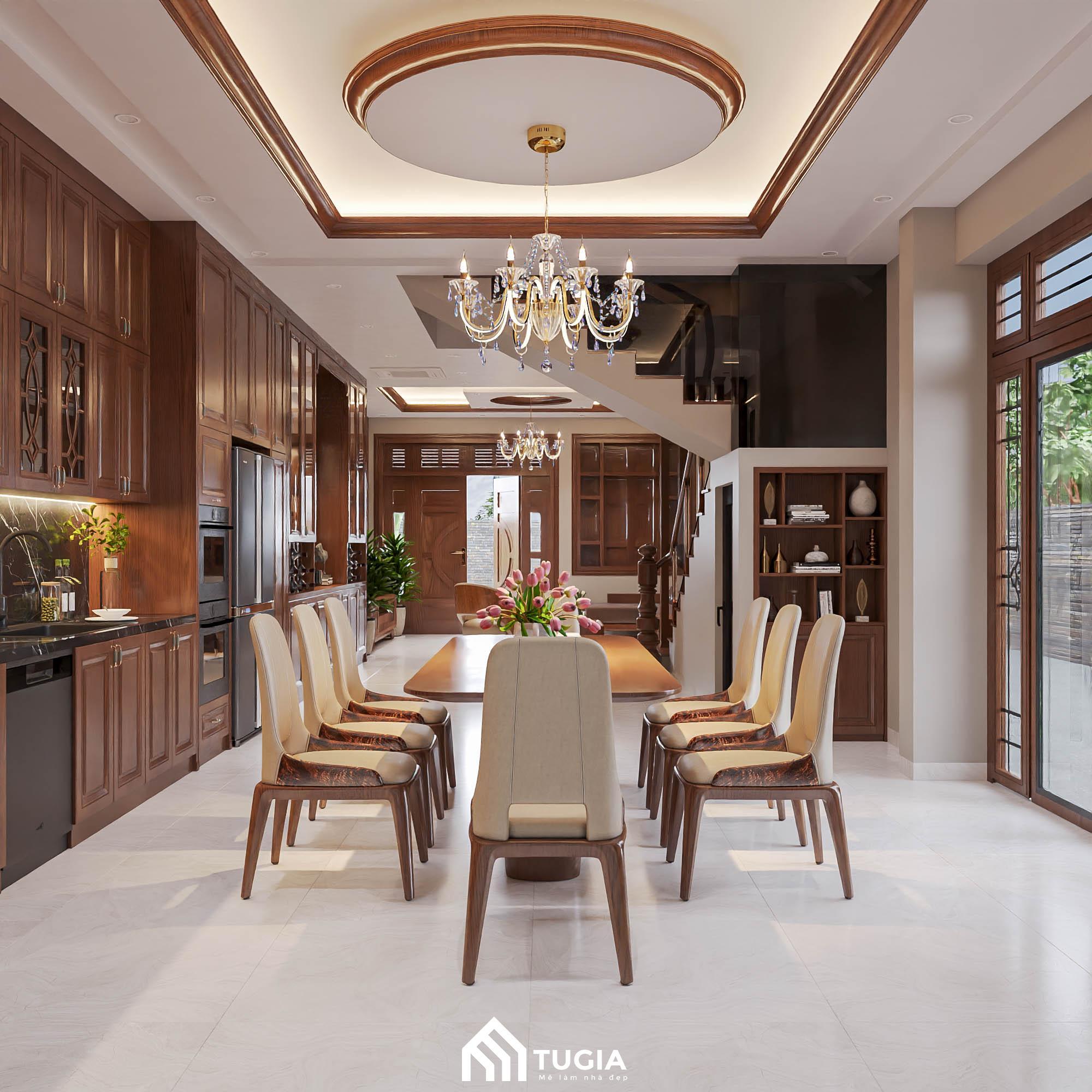 Đèn chùm phong cách châu Âu ở khu vực bàn ăn