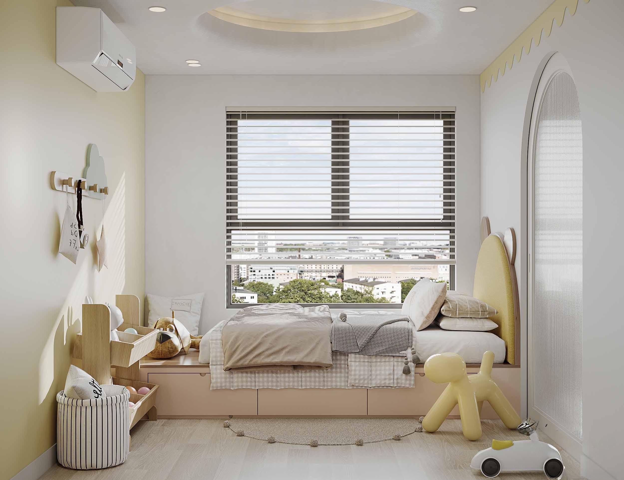 Thiết kế phòng ngủ còn lại cho bé nhỏ cùng sử dụng với đồ nội thất thông minh, kết hợp đa năng