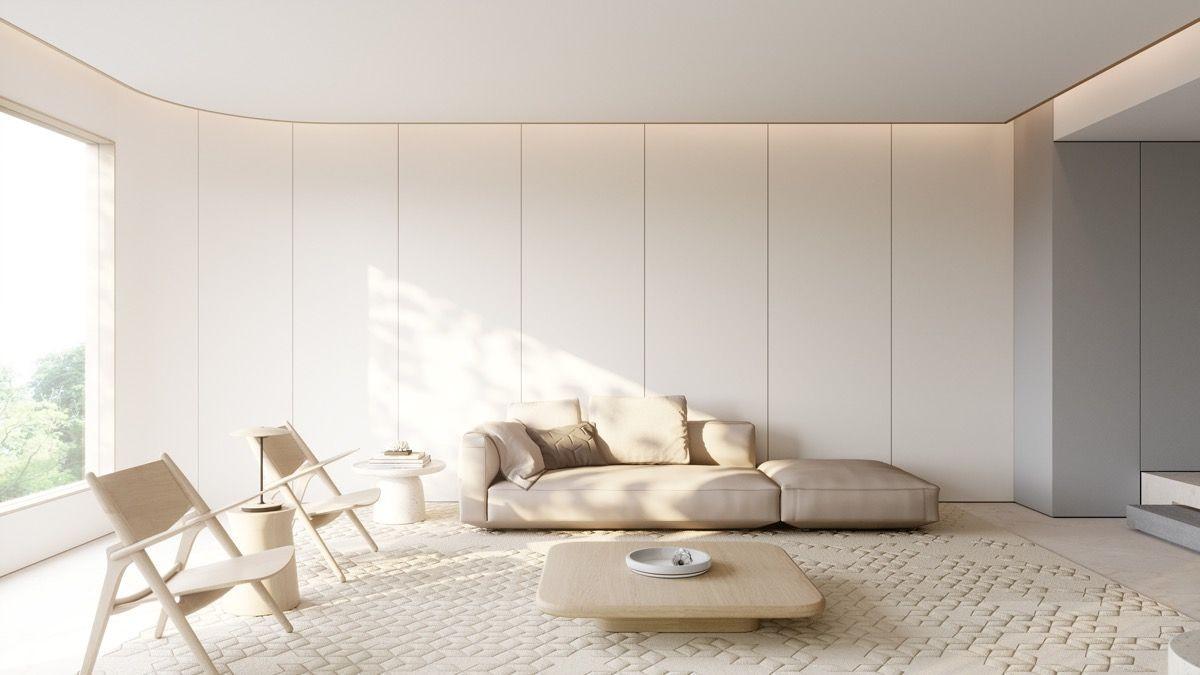 Thiết kế nội thất chung cư 50m2 với phòng khách đẹp lung linh, thoáng hơn nhờ thiết kế tủ bếp tone màu trắng sáng