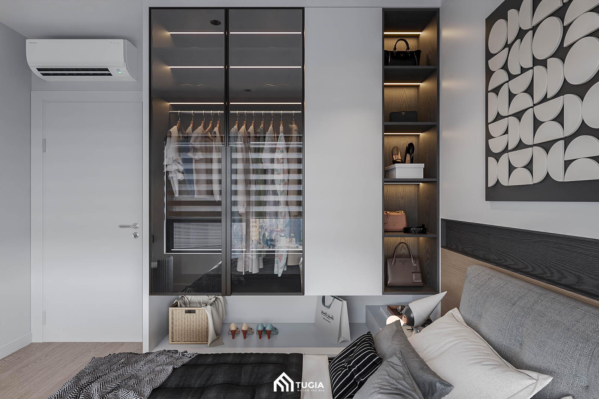 Tủ kính Acrylic cao cấp được bố trí kịch trần giúp tăng diện tích lưu trữ