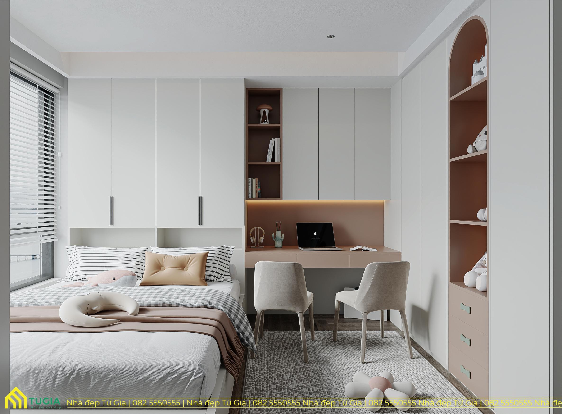 Mẫu thiết kế nội thất phòng ngủ căn hộ 85m2