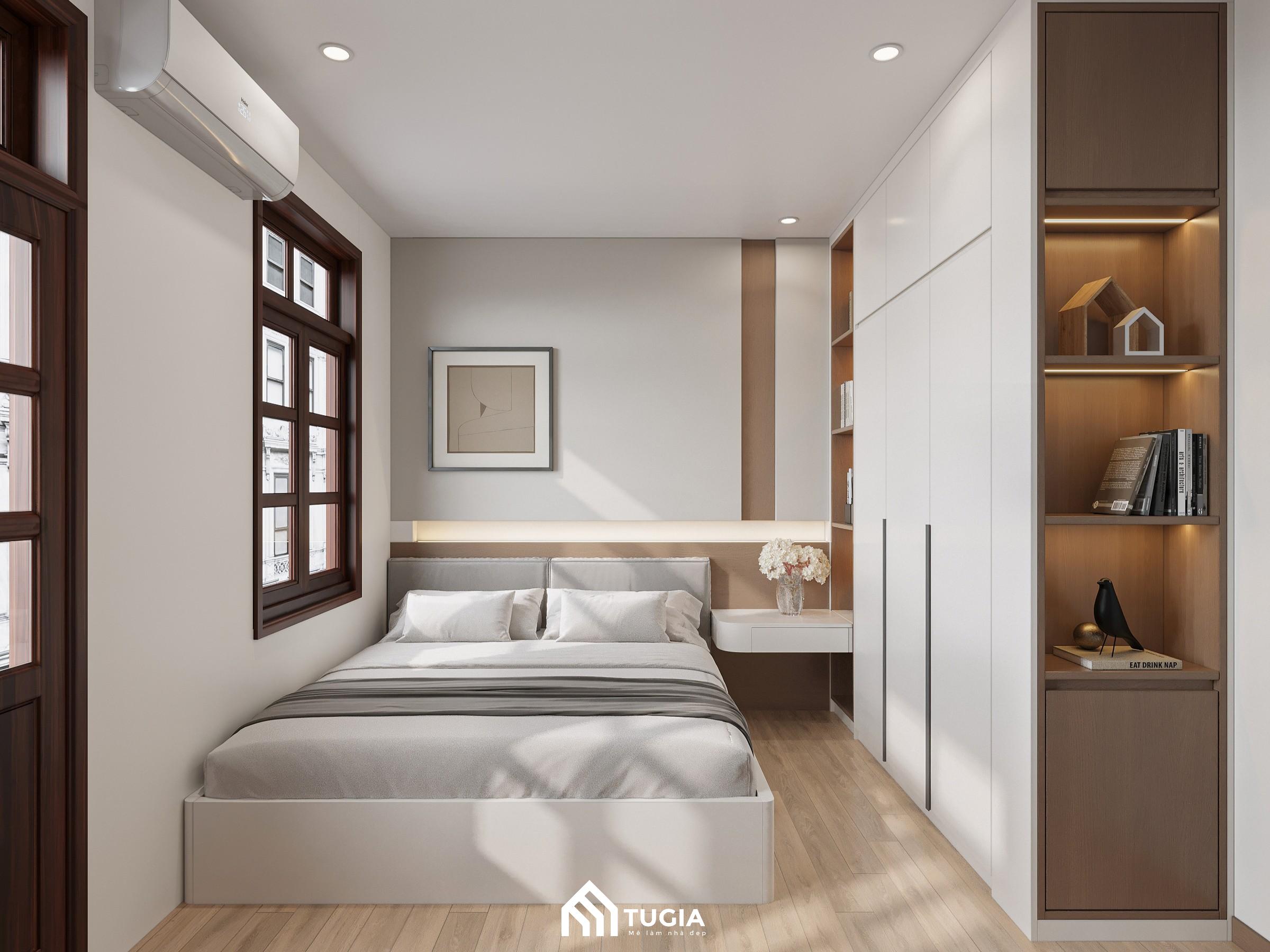 Phòng ngủ phong cách Scandinavian nhẹ nhàng với tông màu trắng kết hợp màu nâu gỗ nhẹ nhàng
