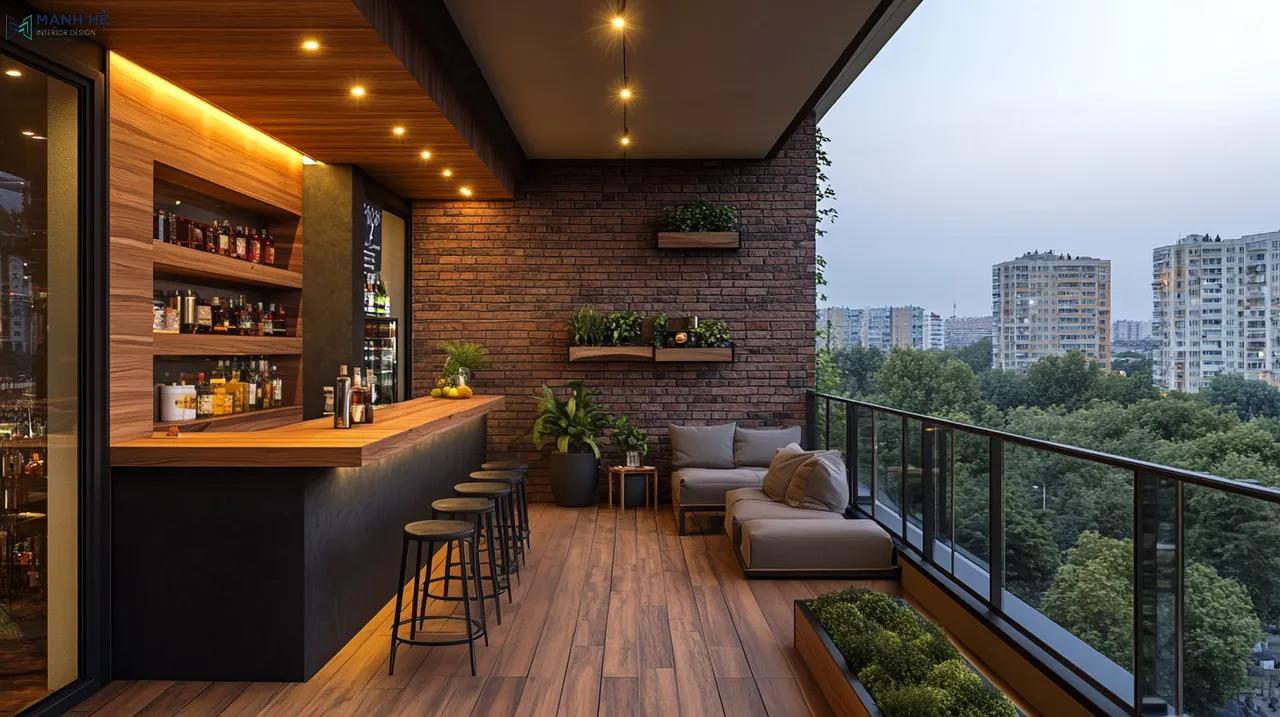 Sáng tạo không gian ban công với khu vực pha chế nhỏ tại bàn giúp bạn thưởng thức món đồ uống yêu thích của mình