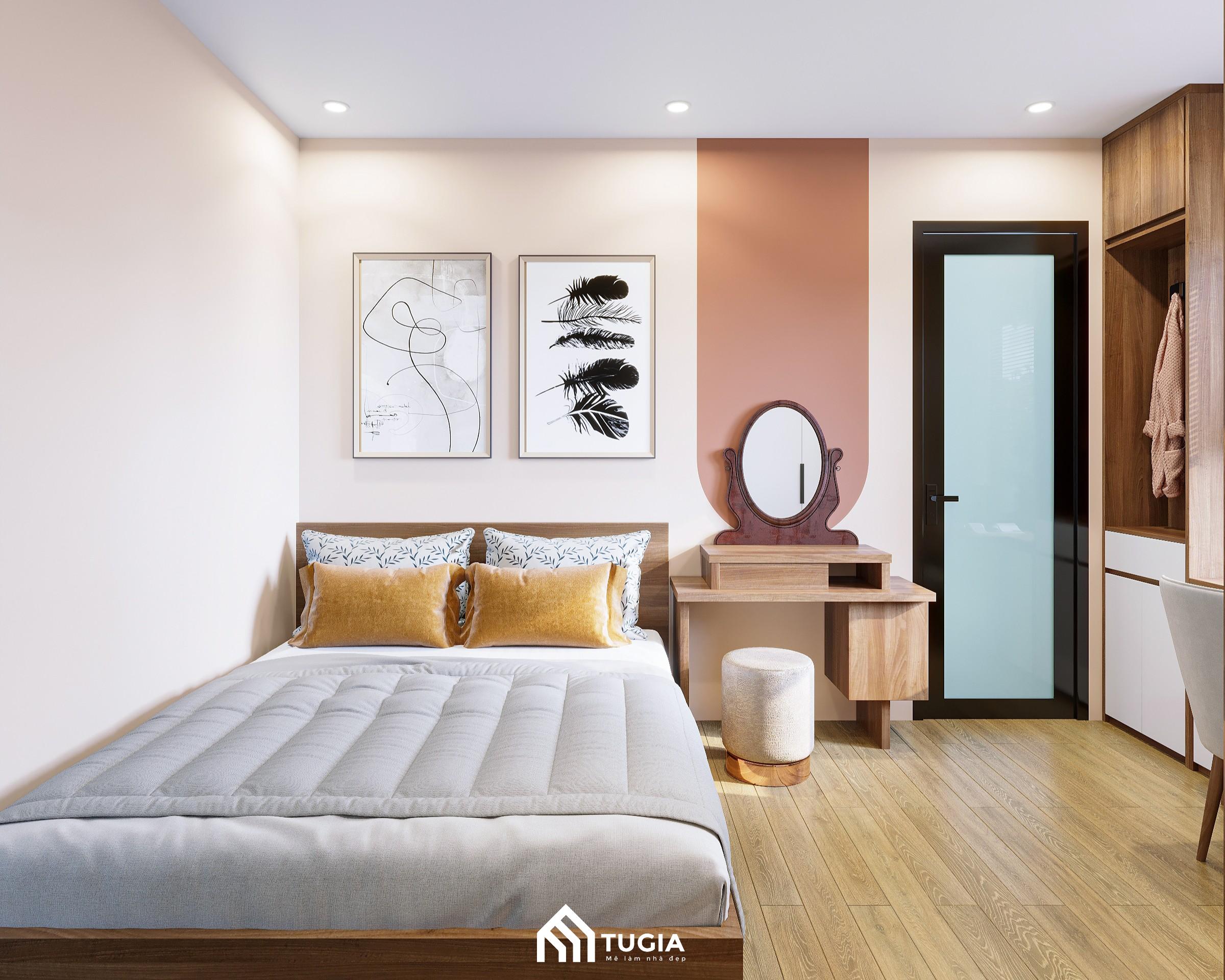 Cách bố trí phòng ngủ hợp phong thủy với người mệnh Hỏa nổi bật bởi tông màu cam - hồng